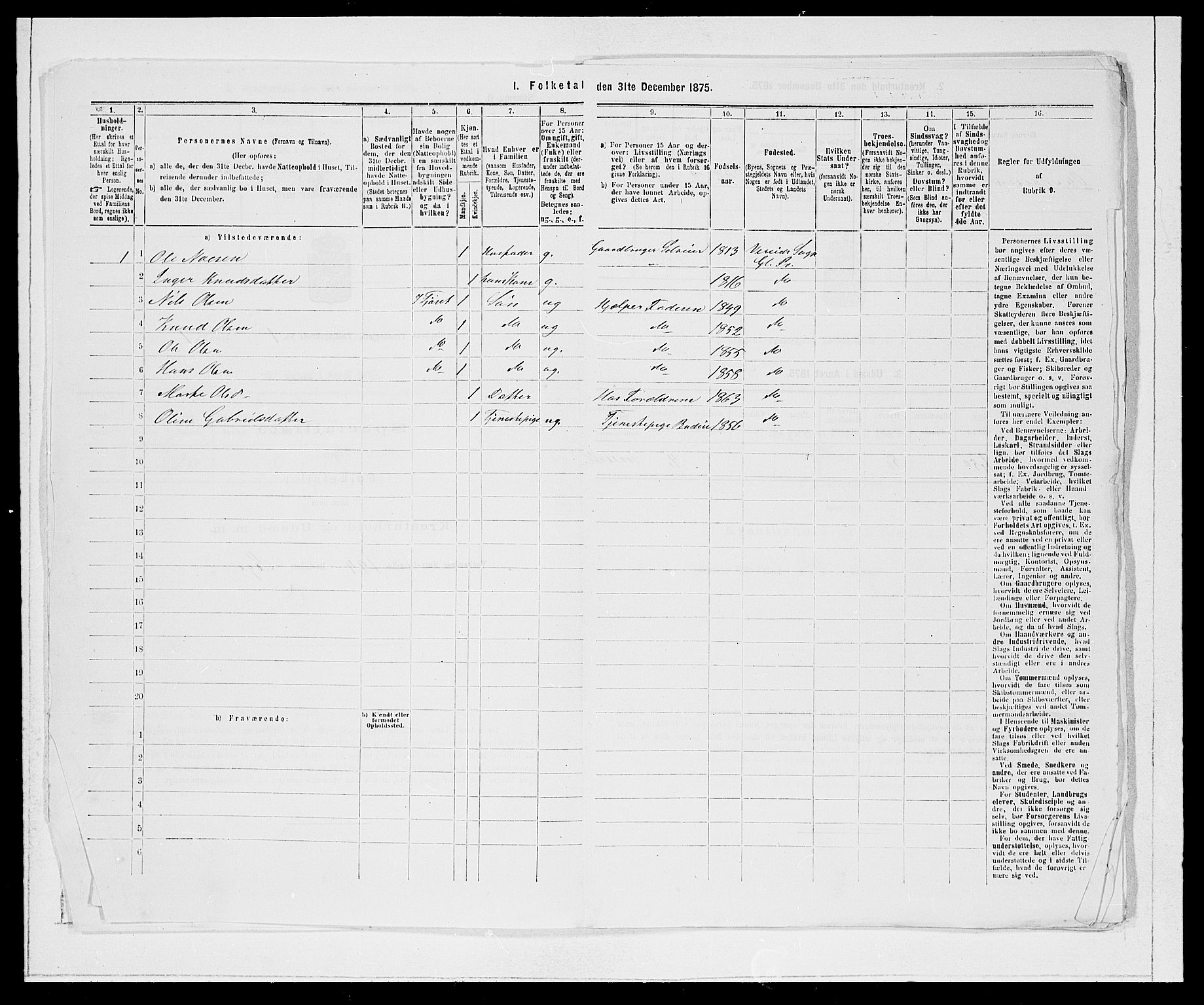 SAB, 1875 Census for 1445P Gloppen, 1875, p. 38