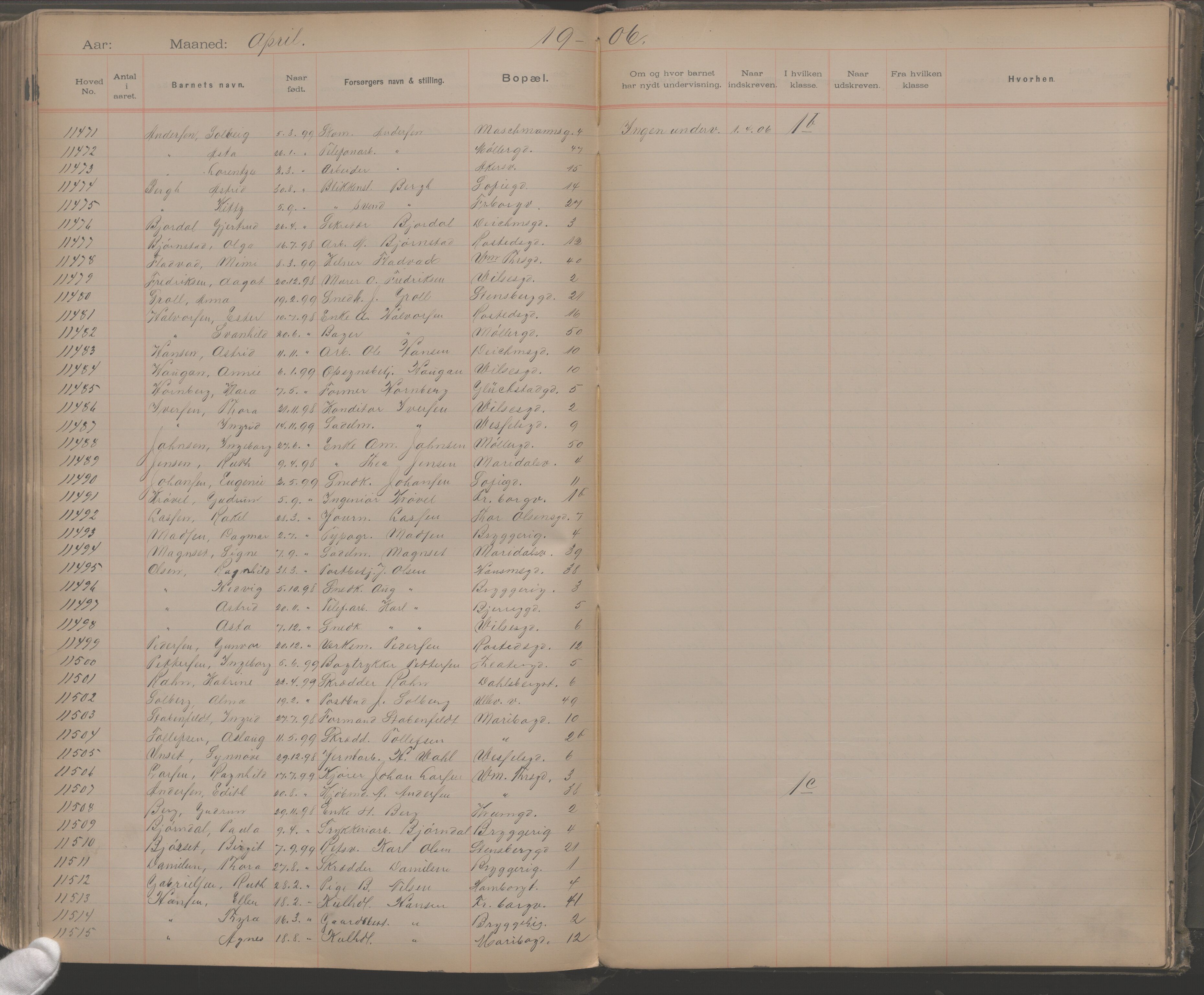Møllergata skole, OBA/A-20129/F/Fa/L0001: Ut-/innskrivningsprotokoll, 1889-1907, p. 261