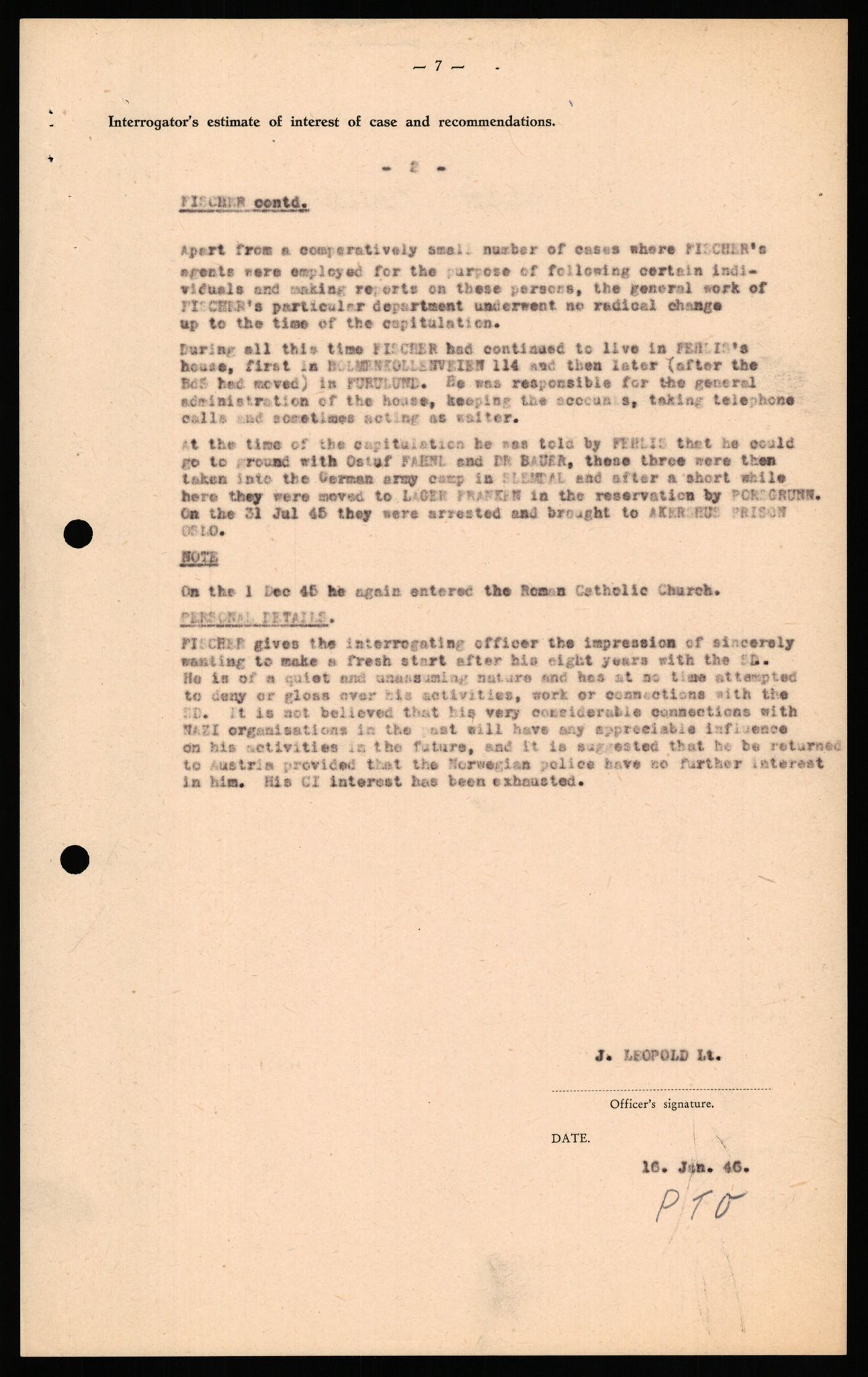 Forsvaret, Forsvarets overkommando II, AV/RA-RAFA-3915/D/Db/L0038: CI Questionaires. Tyske okkupasjonsstyrker i Norge. Østerrikere., 1945-1946, p. 310