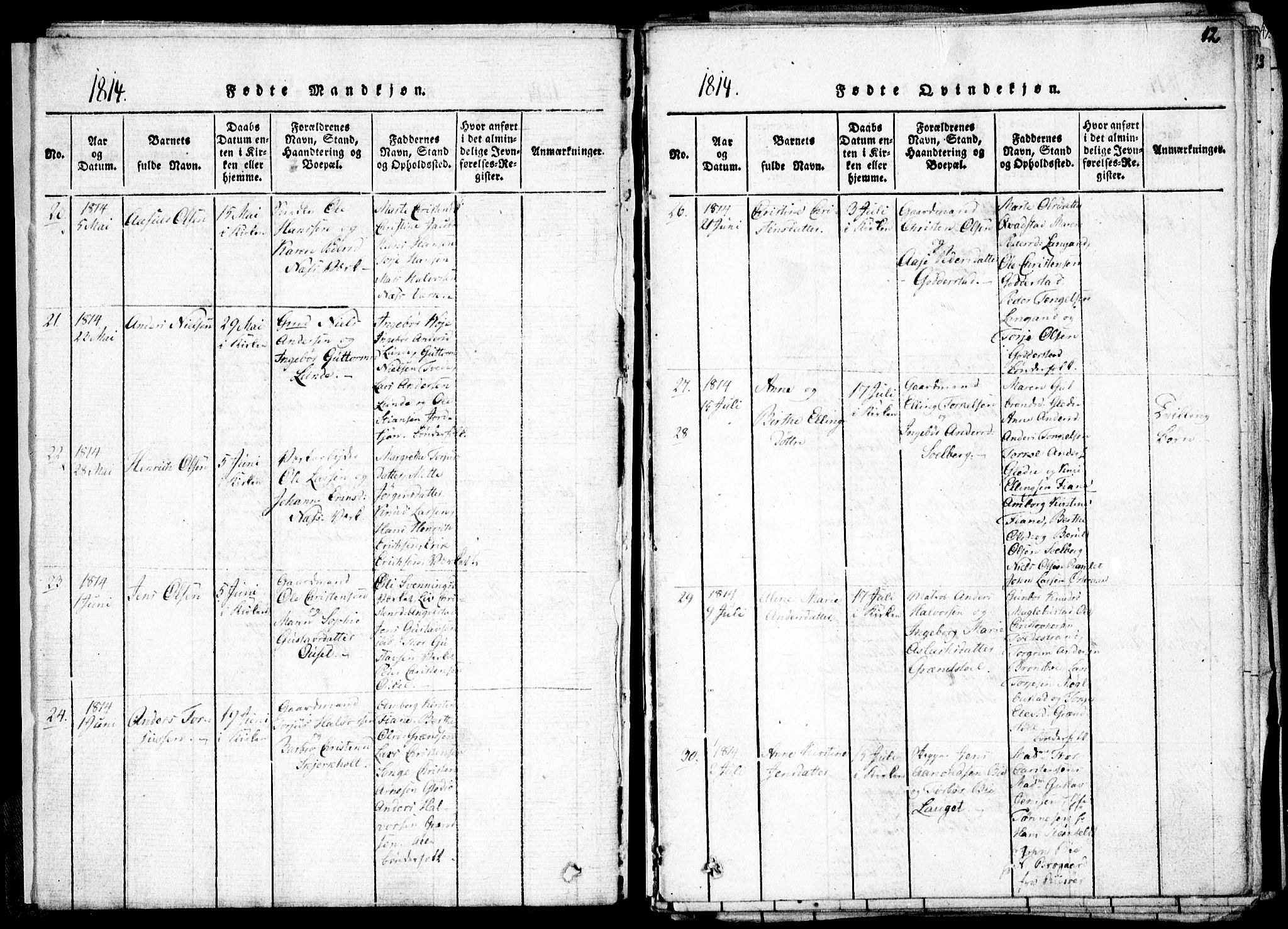 Holt sokneprestkontor, AV/SAK-1111-0021/F/Fa/L0005: Parish register (official) no. A 5, 1813-1821, p. 12