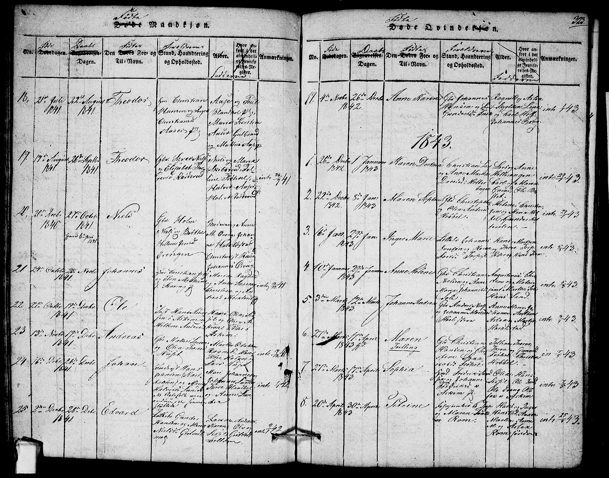 Askim prestekontor Kirkebøker, AV/SAO-A-10900/G/Ga/L0001: Parish register (copy) no. 1, 1817-1846, p. 322-323