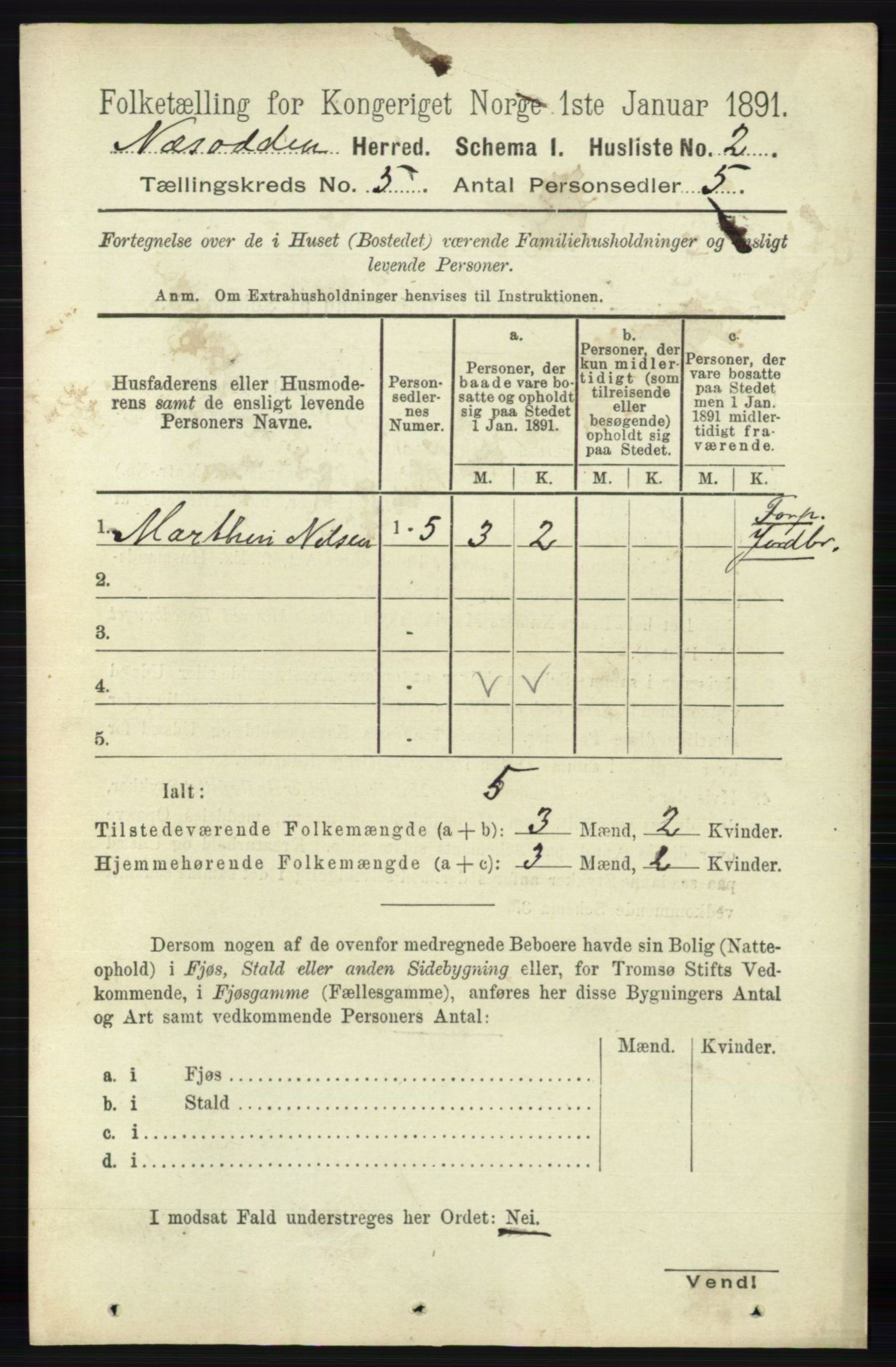 RA, 1891 census for 0216 Nesodden, 1891, p. 1943