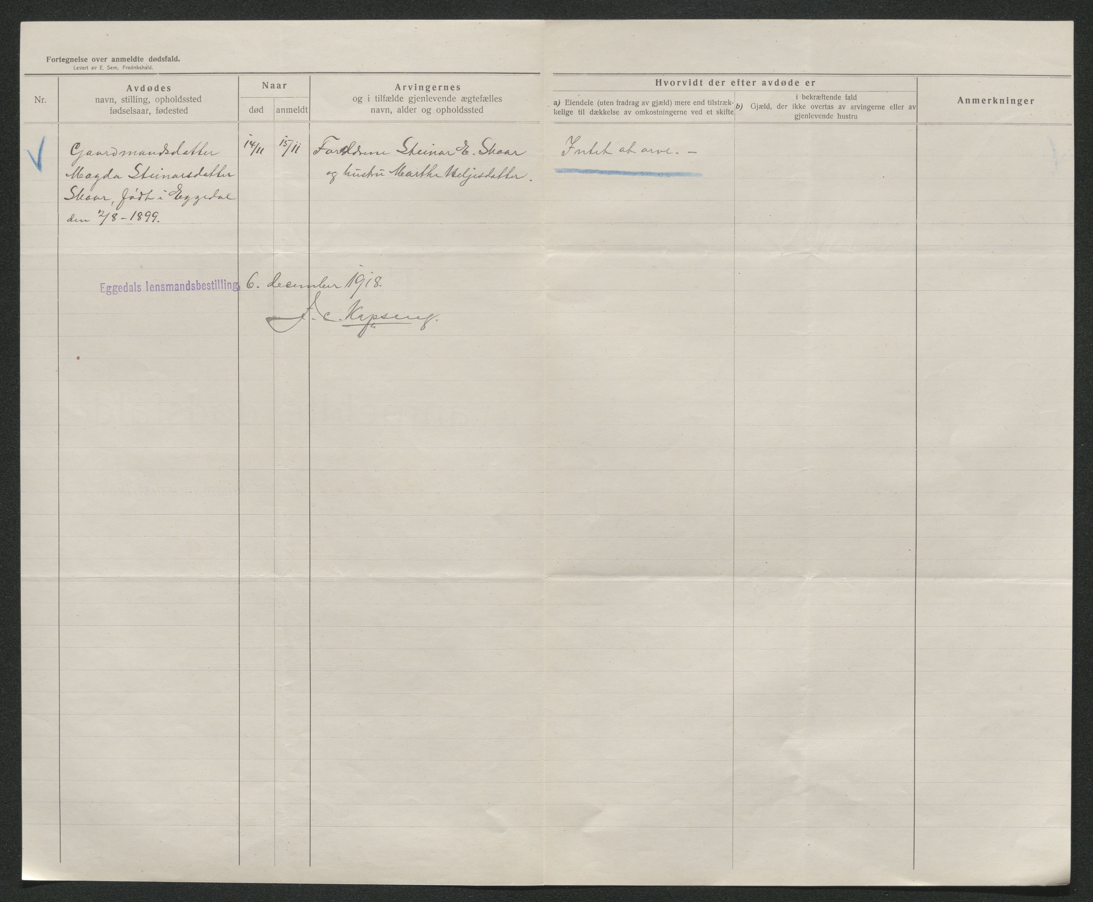 Eiker, Modum og Sigdal sorenskriveri, AV/SAKO-A-123/H/Ha/Hab/L0039: Dødsfallsmeldinger, 1918-1919, p. 747