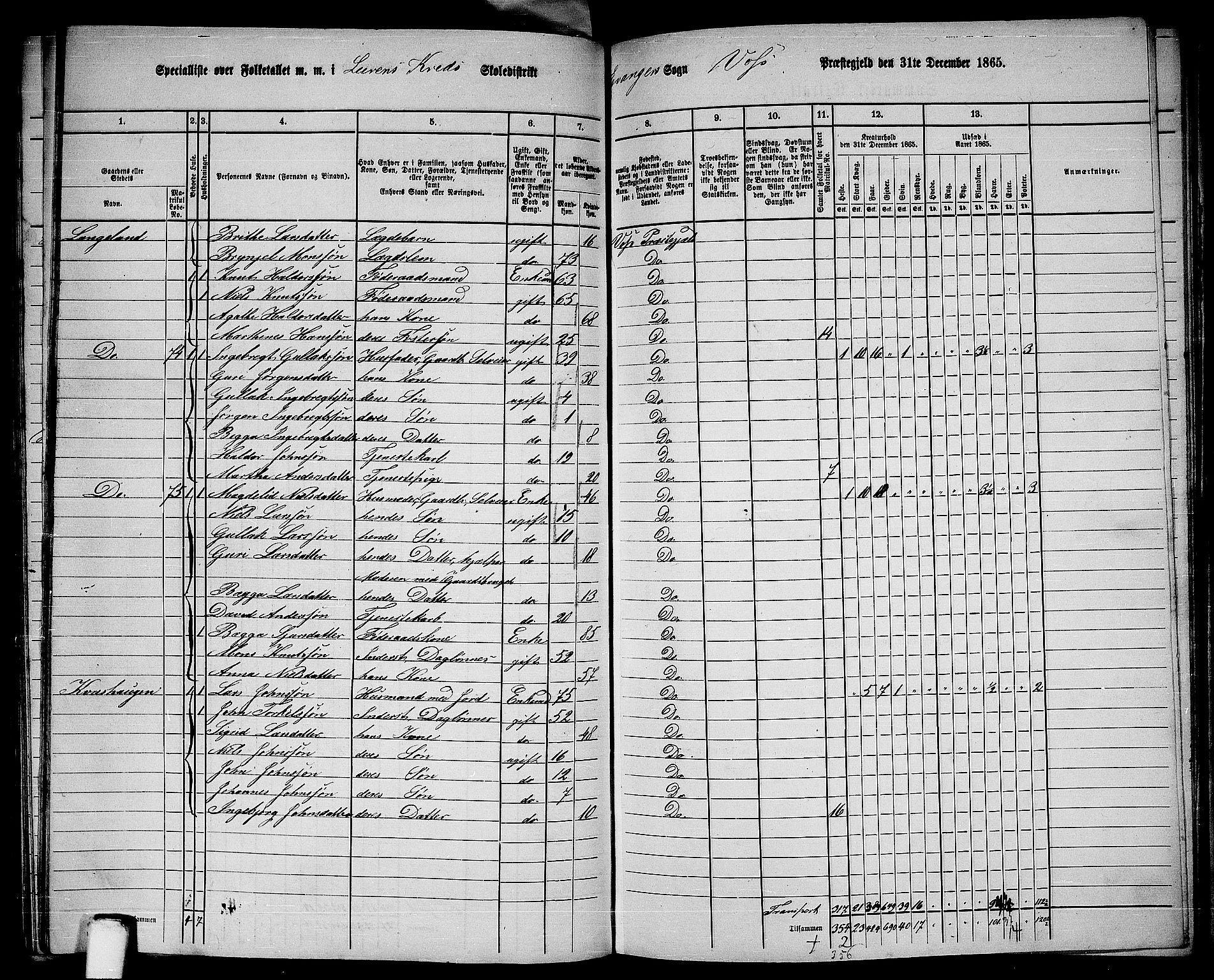 RA, 1865 census for Voss, 1865, p. 345