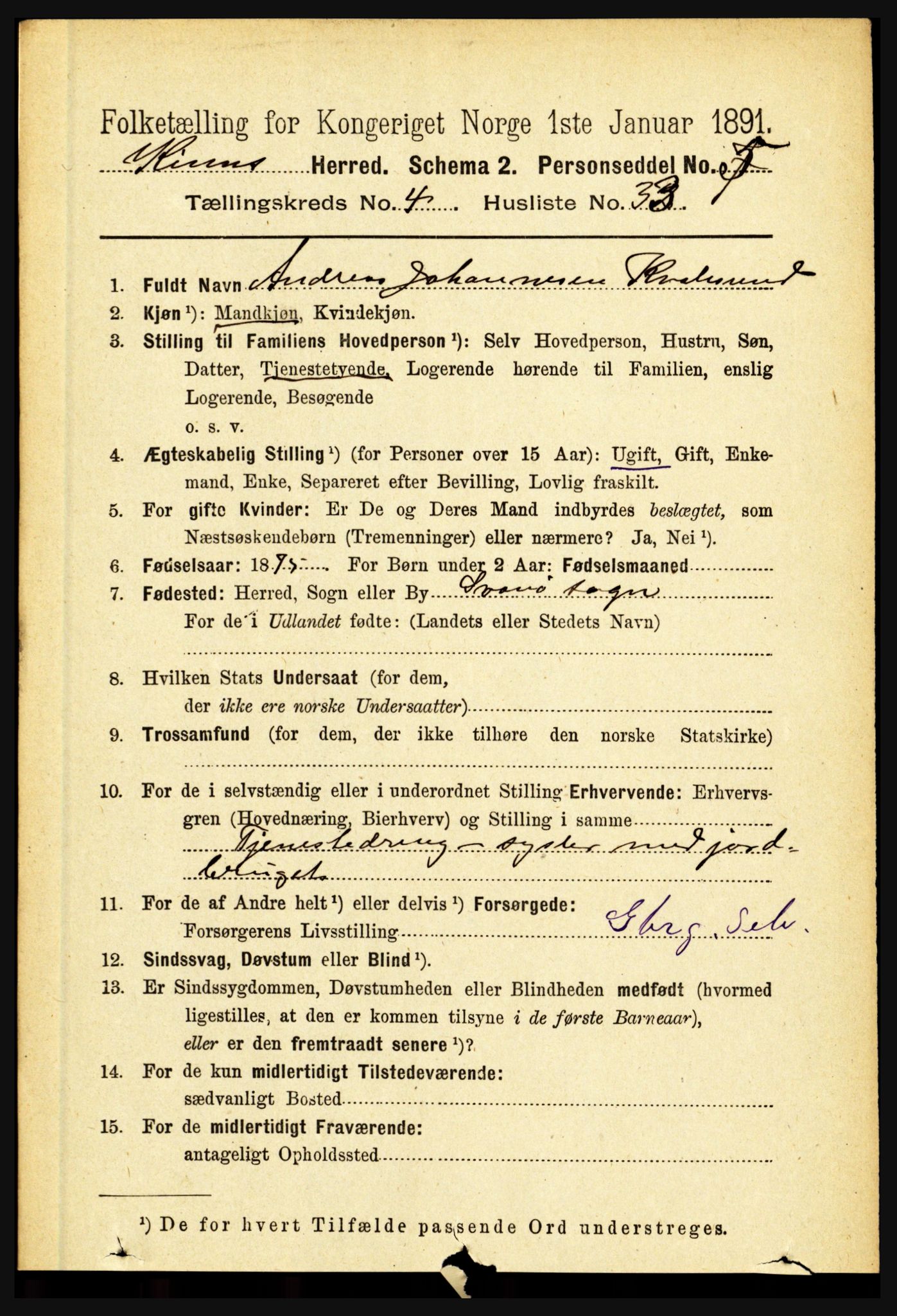 RA, 1891 census for 1437 Kinn, 1891, p. 1512
