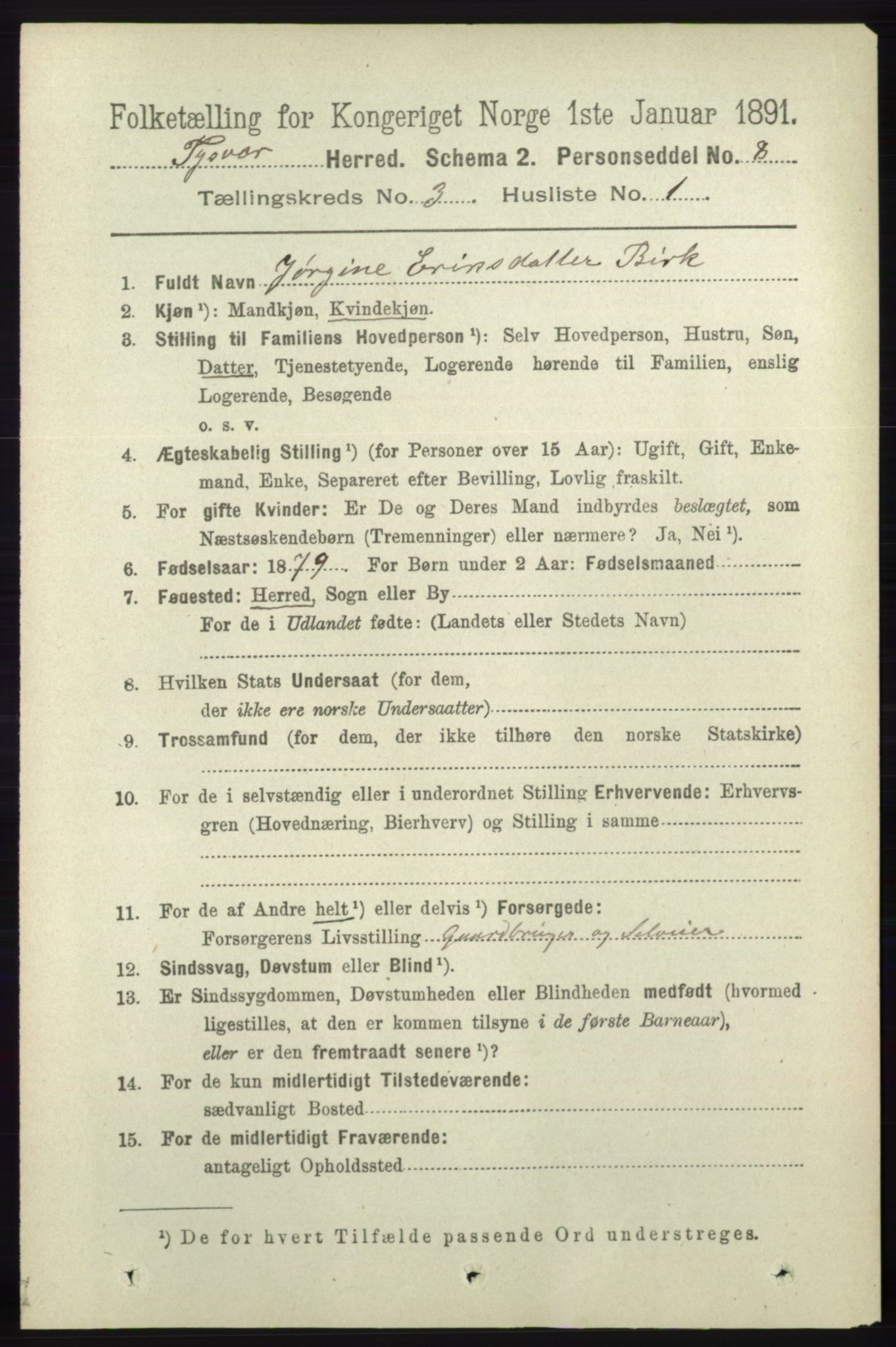 RA, 1891 census for 1146 Tysvær, 1891, p. 1237