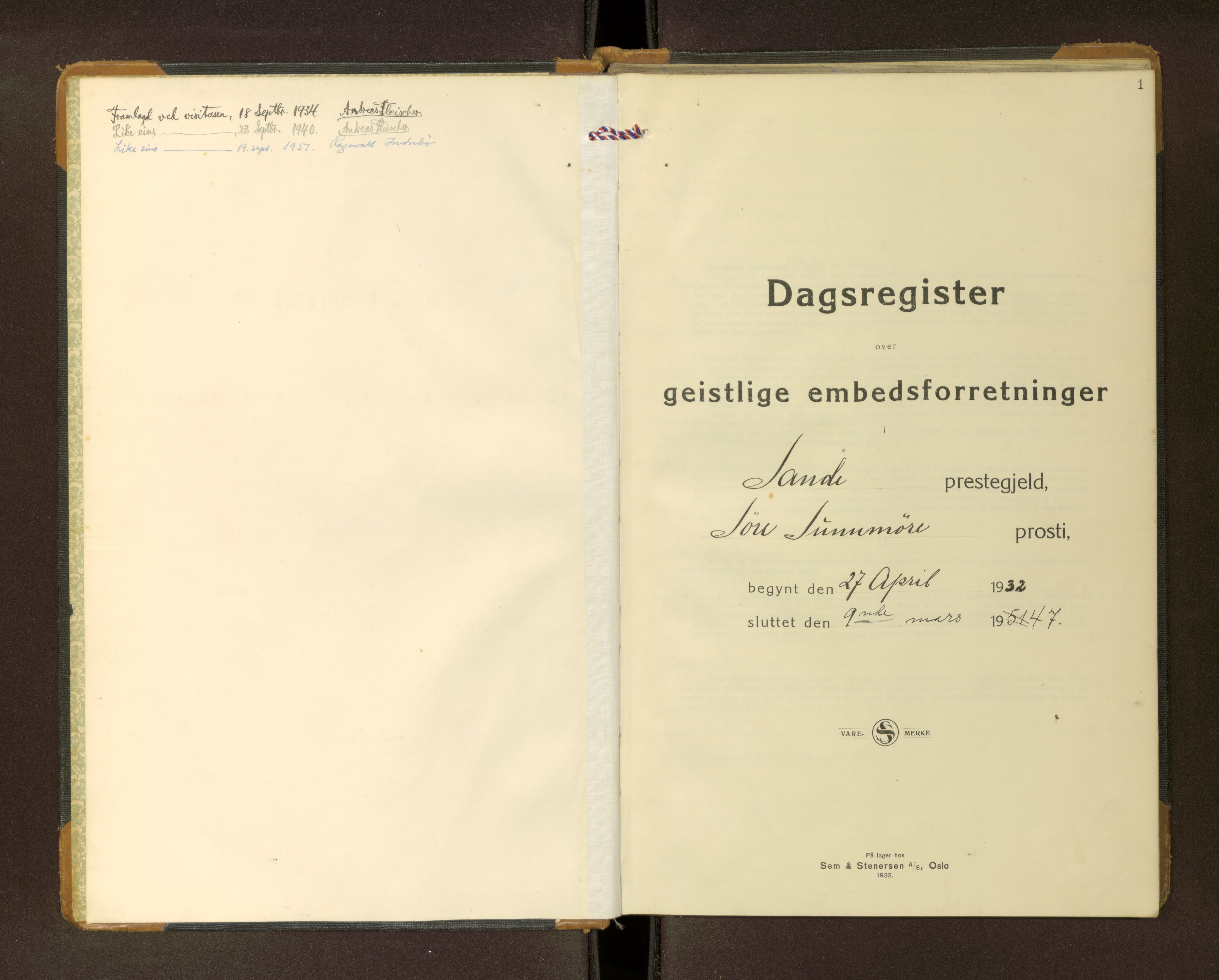 Ministerialprotokoller, klokkerbøker og fødselsregistre - Møre og Romsdal, SAT/A-1454/503/L0040: Diary records no. 503---, 1932-1947, p. 1