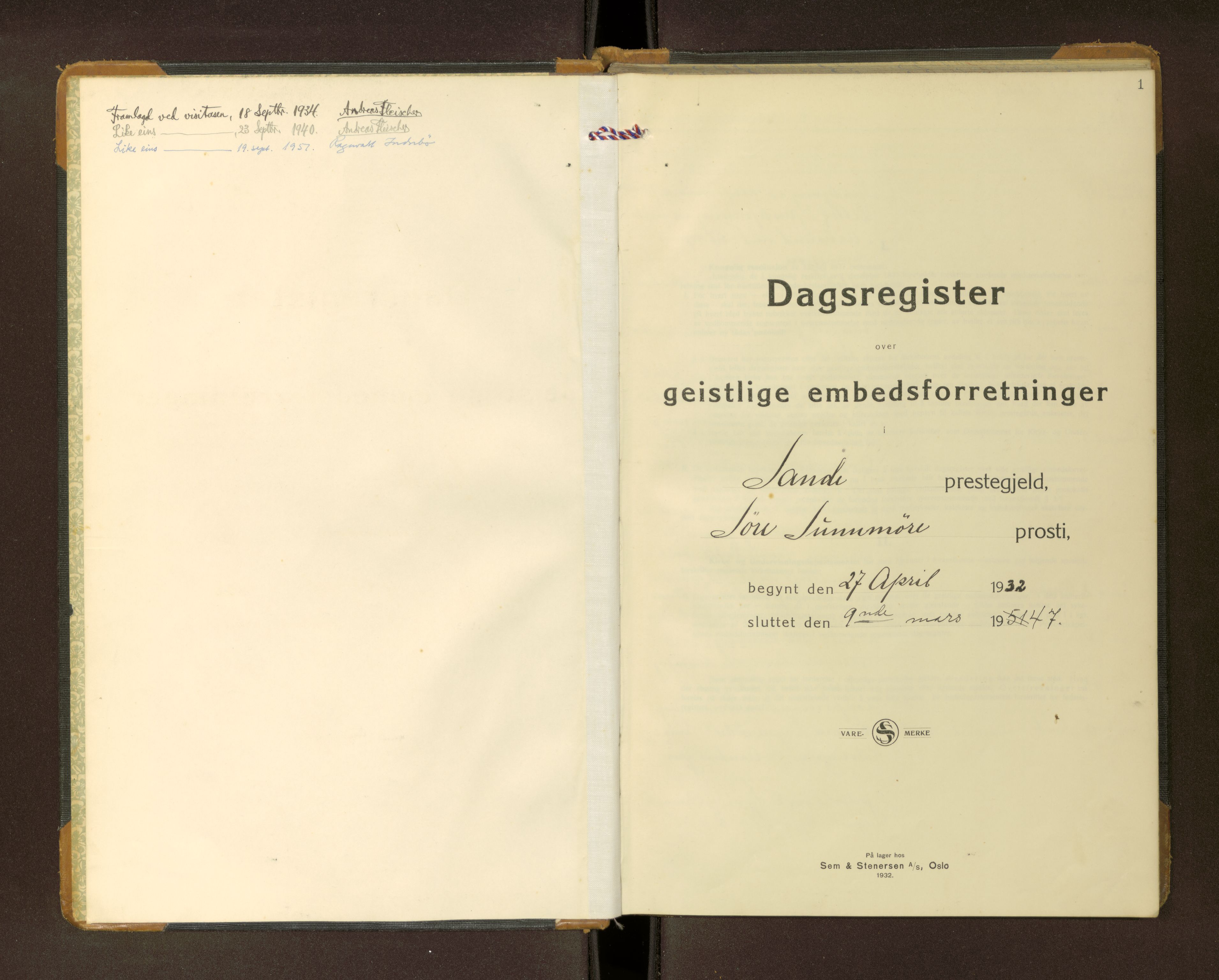 Ministerialprotokoller, klokkerbøker og fødselsregistre - Møre og Romsdal, AV/SAT-A-1454/503/L0040: Diary records no. 503---, 1932-1947, p. 1