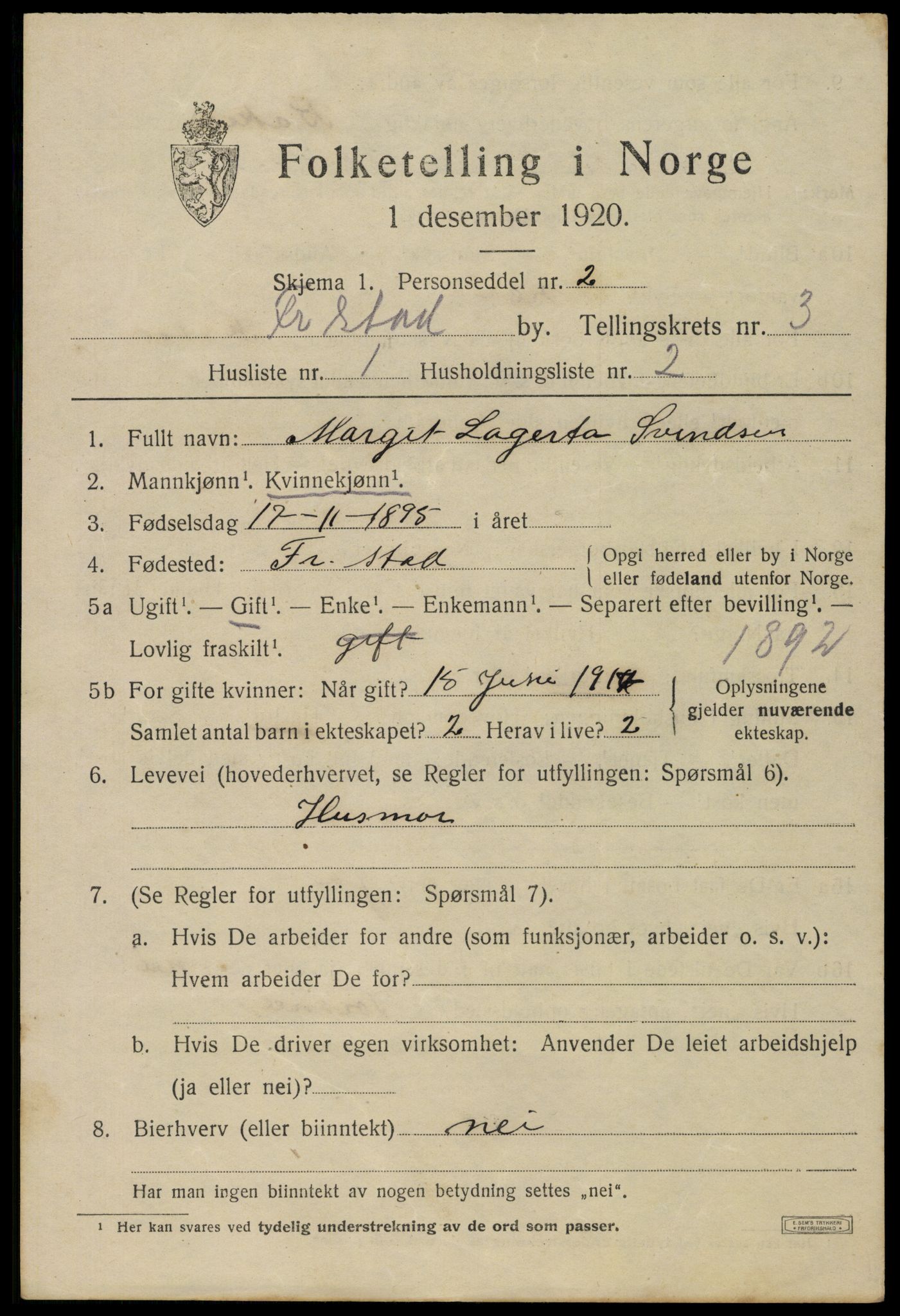 SAO, 1920 census for Fredrikstad, 1920, p. 14925