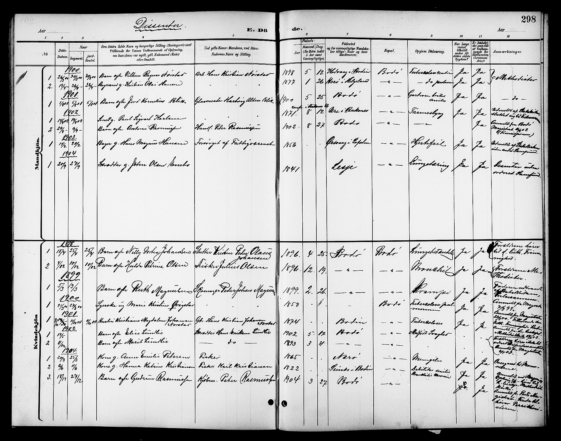 Ministerialprotokoller, klokkerbøker og fødselsregistre - Nordland, SAT/A-1459/801/L0033: Parish register (copy) no. 801C08, 1898-1910, p. 298