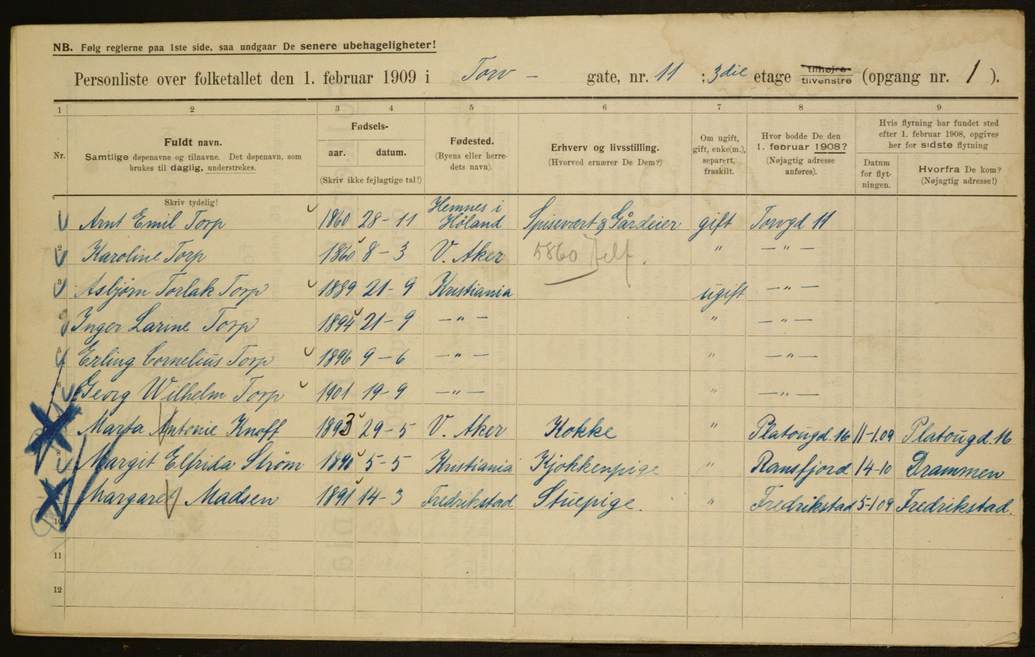 OBA, Municipal Census 1909 for Kristiania, 1909, p. 103374
