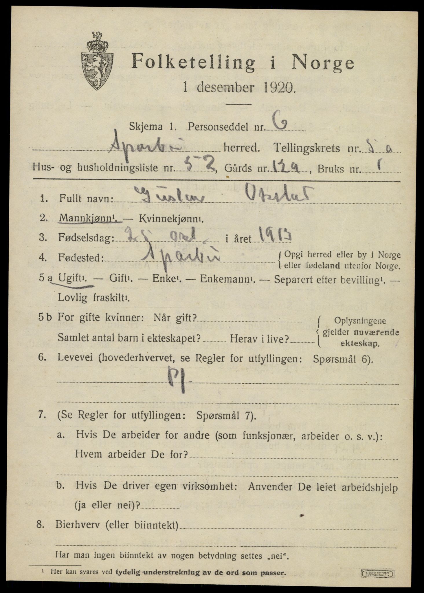 SAT, 1920 census for Sparbu, 1920, p. 6793