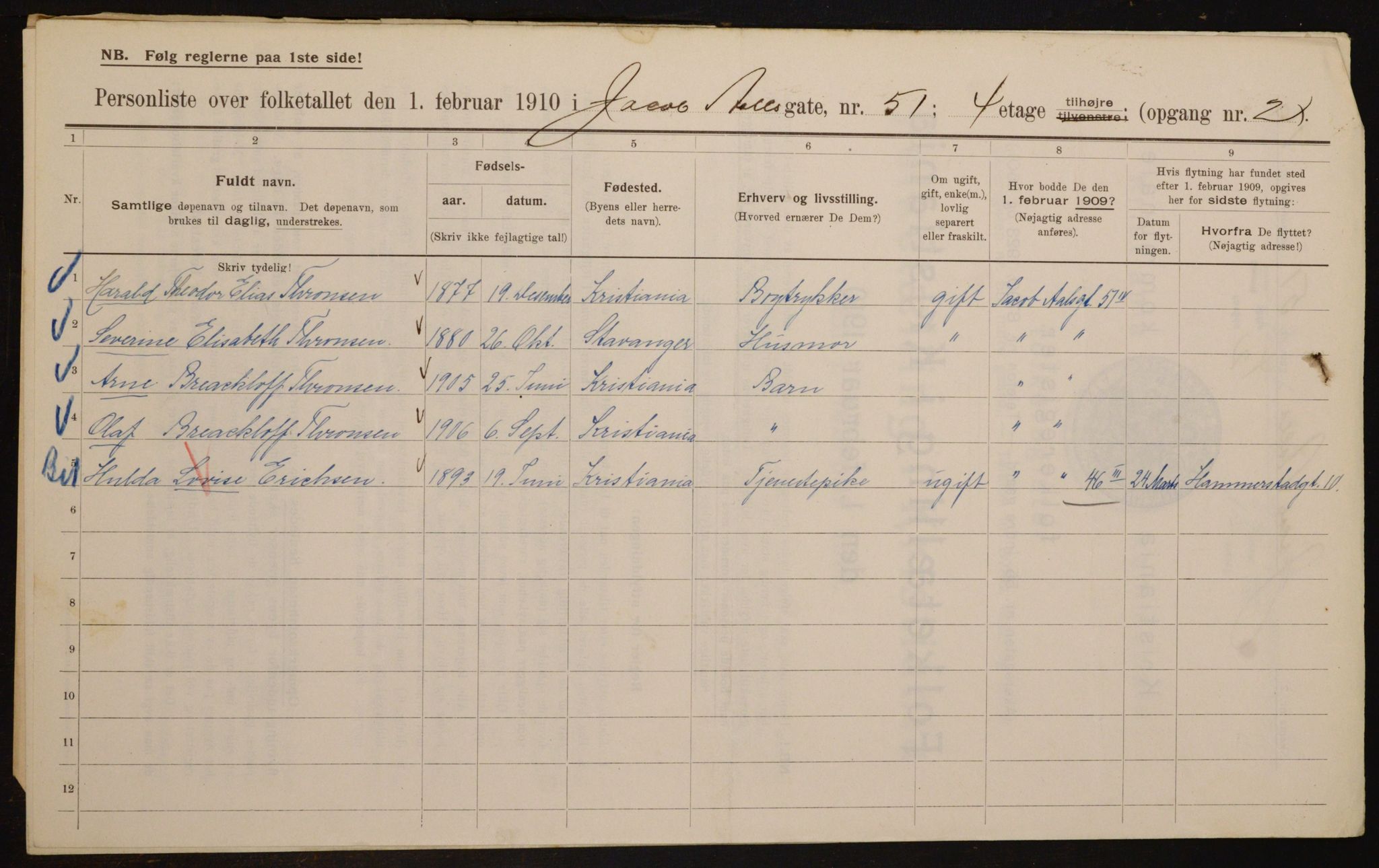 OBA, Municipal Census 1910 for Kristiania, 1910, p. 44129