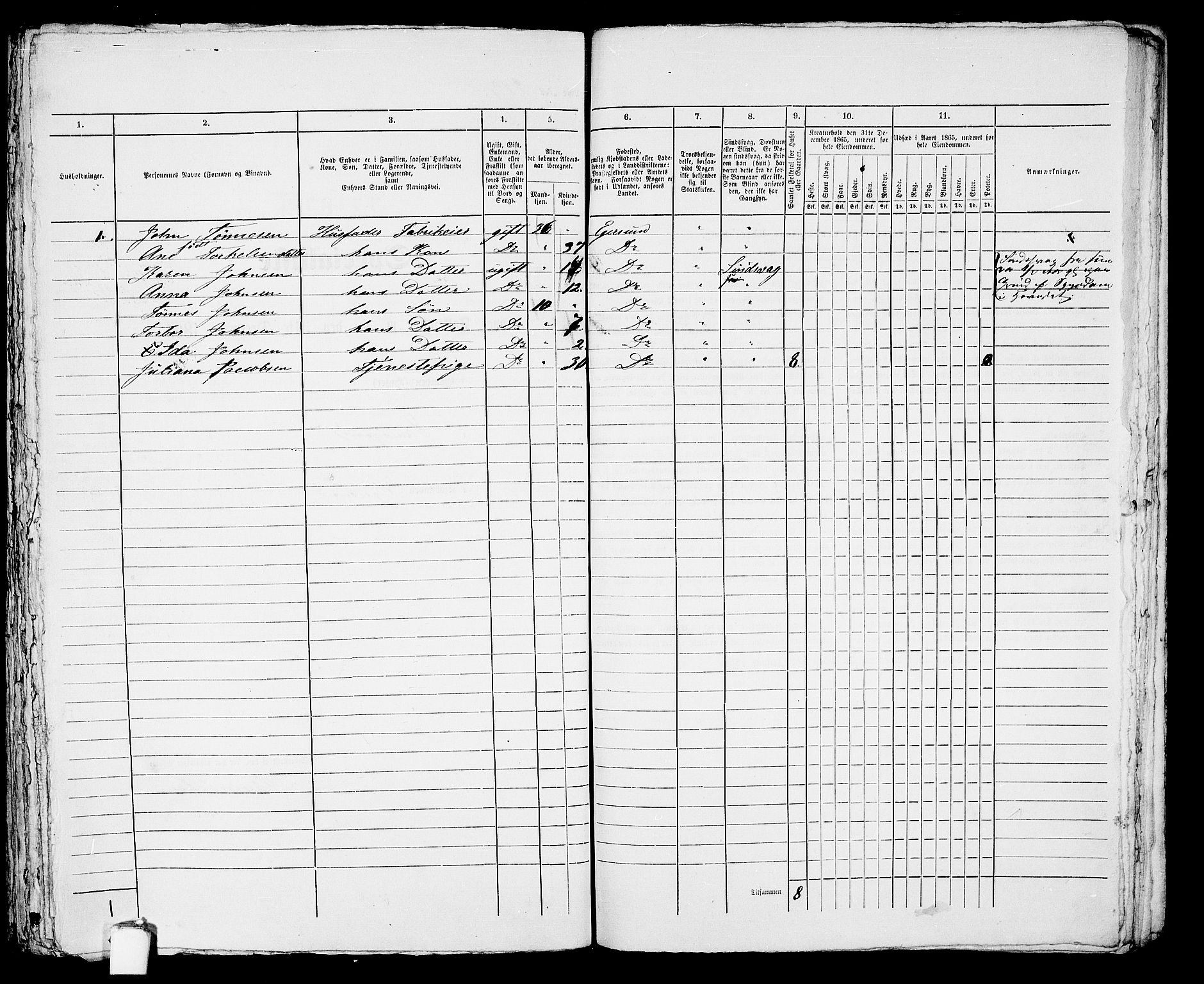 RA, 1865 census for Eigersund parish, Egersund town, 1865, p. 460