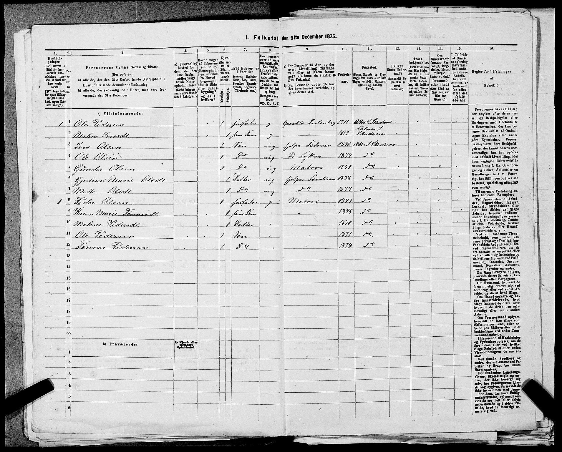 SAST, 1875 census for 1150L Skudenes/Falnes, Åkra og Ferkingstad, 1875, p. 563