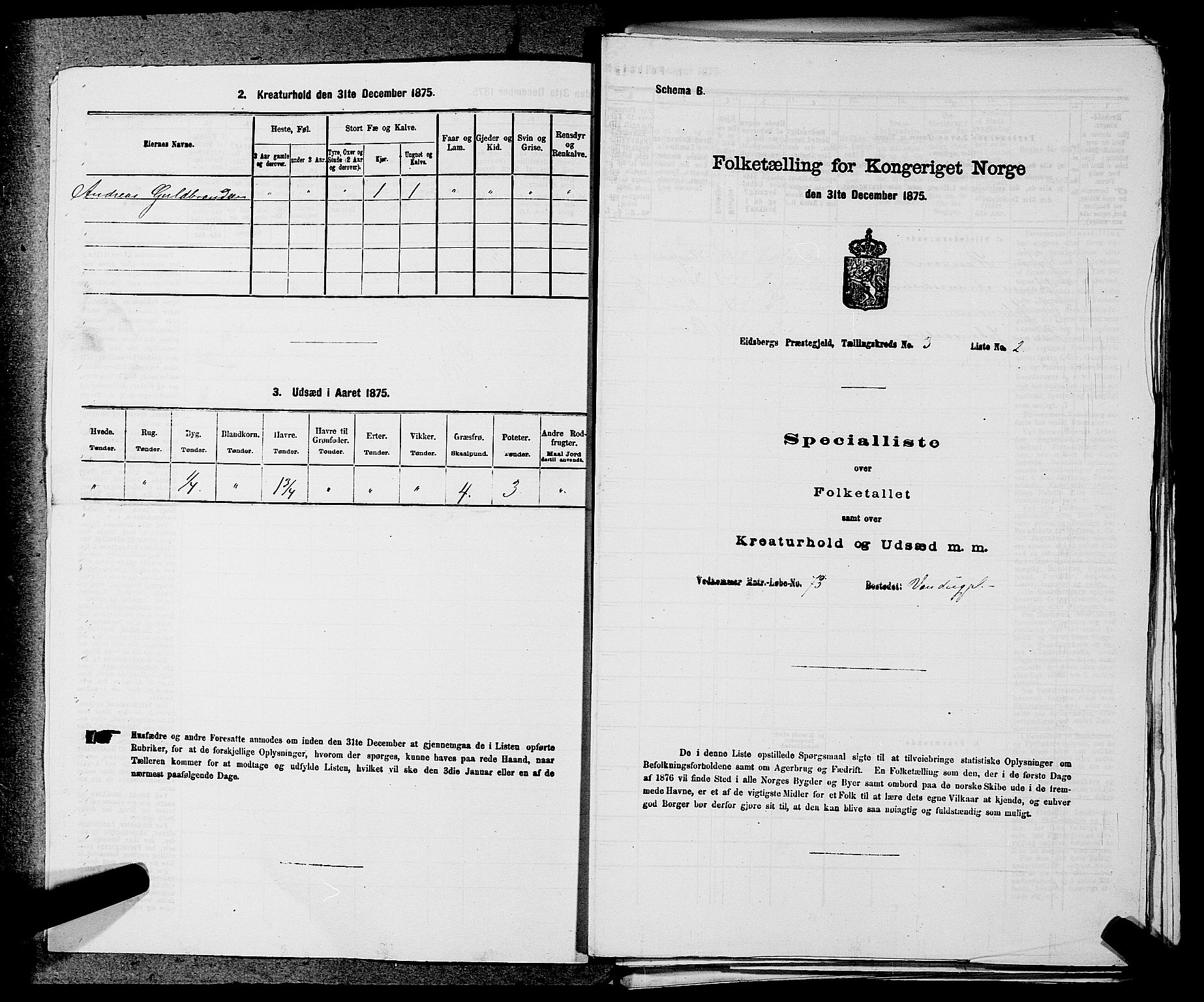 RA, 1875 census for 0125P Eidsberg, 1875, p. 416