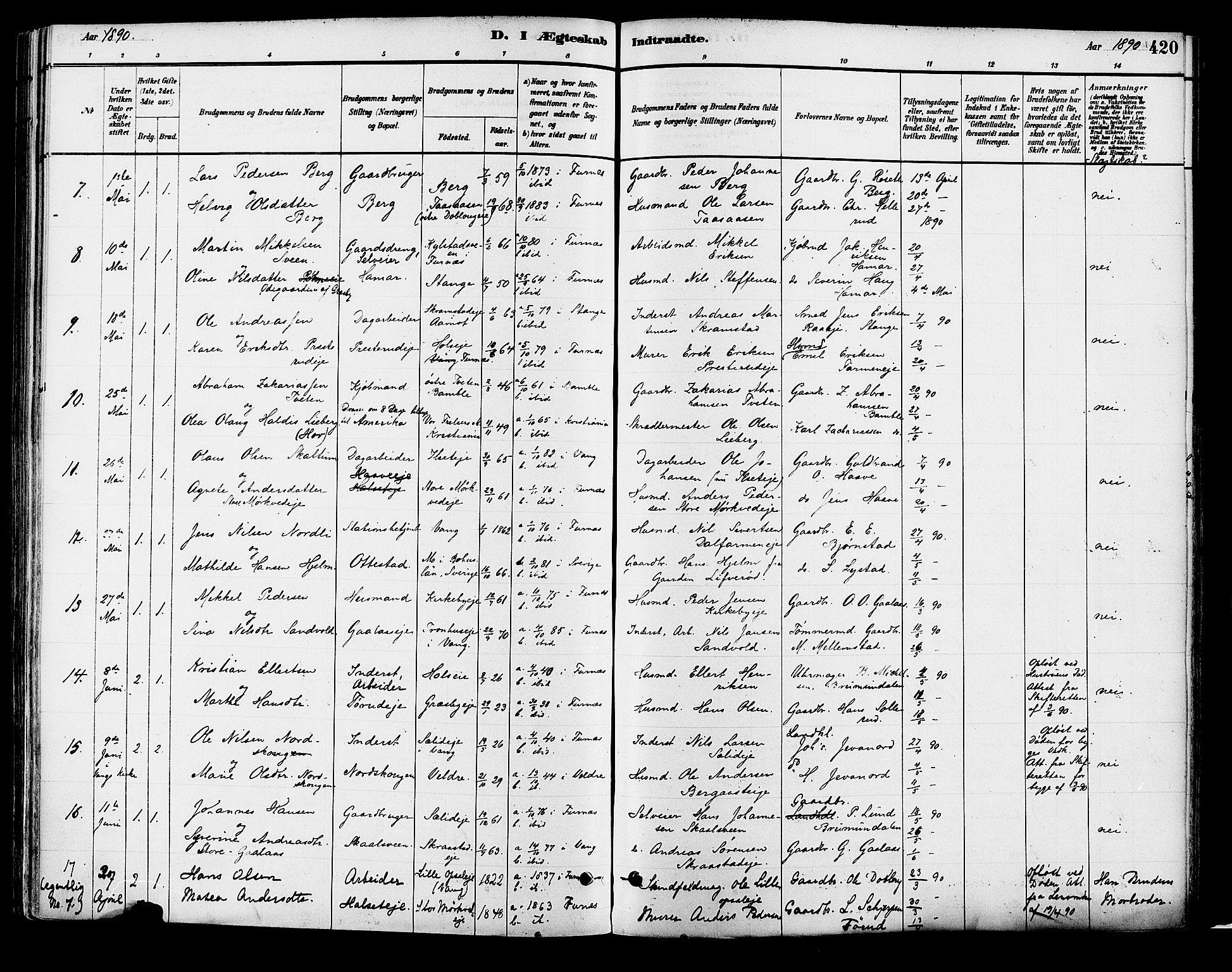 Vang prestekontor, Hedmark, SAH/PREST-008/H/Ha/Haa/L0018B: Parish register (official) no. 18B, 1880-1906, p. 420