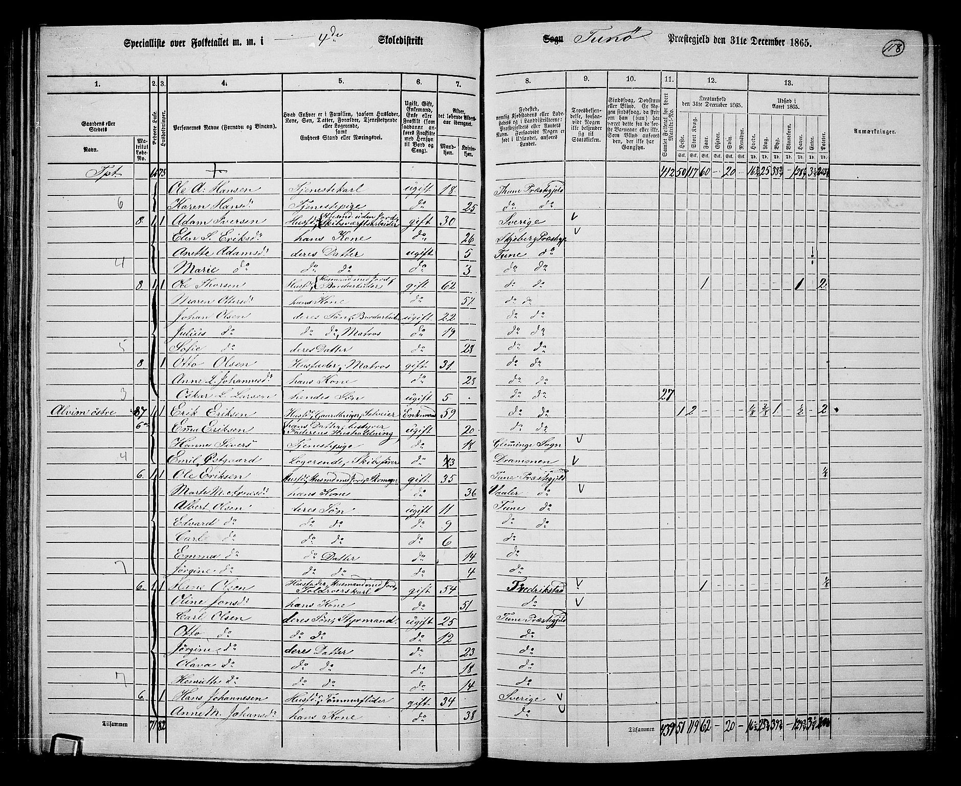 RA, 1865 census for Tune, 1865, p. 111