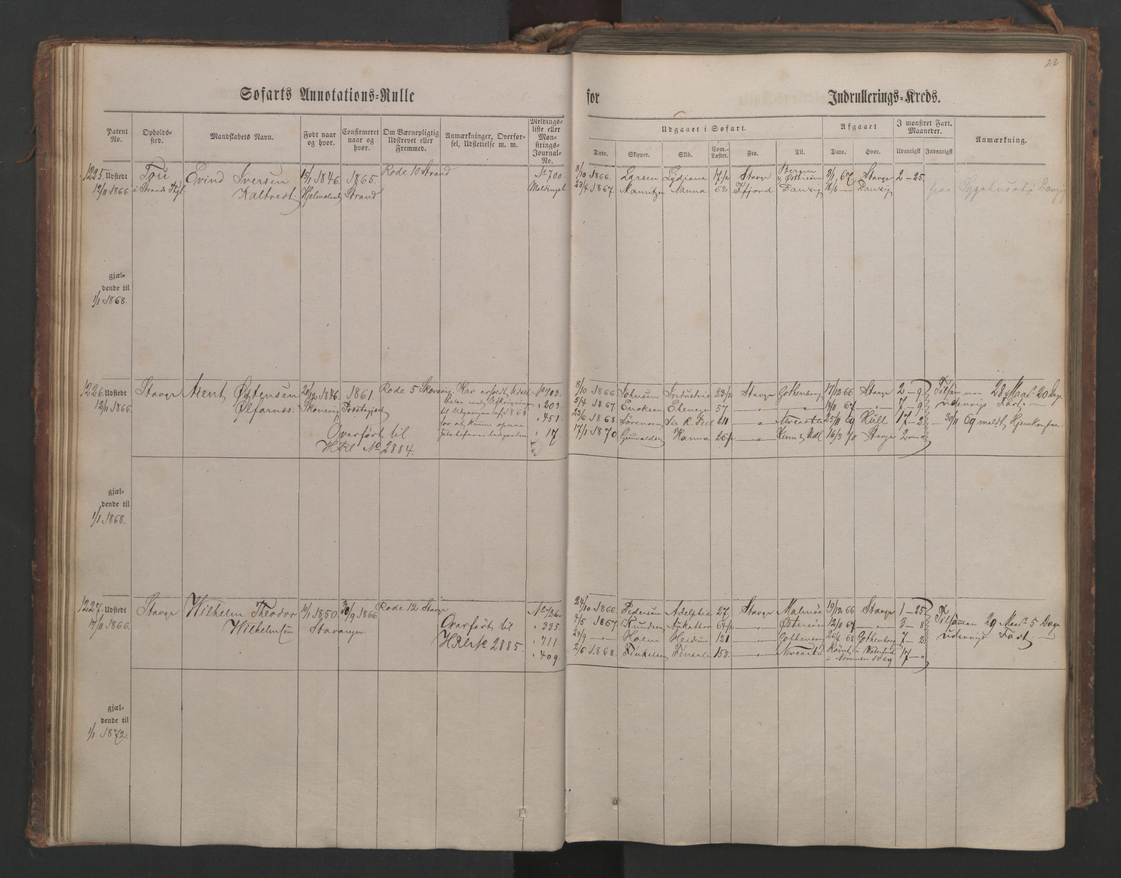 Stavanger sjømannskontor, AV/SAST-A-102006/F/Ff/L0003: Annotasjonsrulle, patentnr. 1144-1761, 1866, p. 36