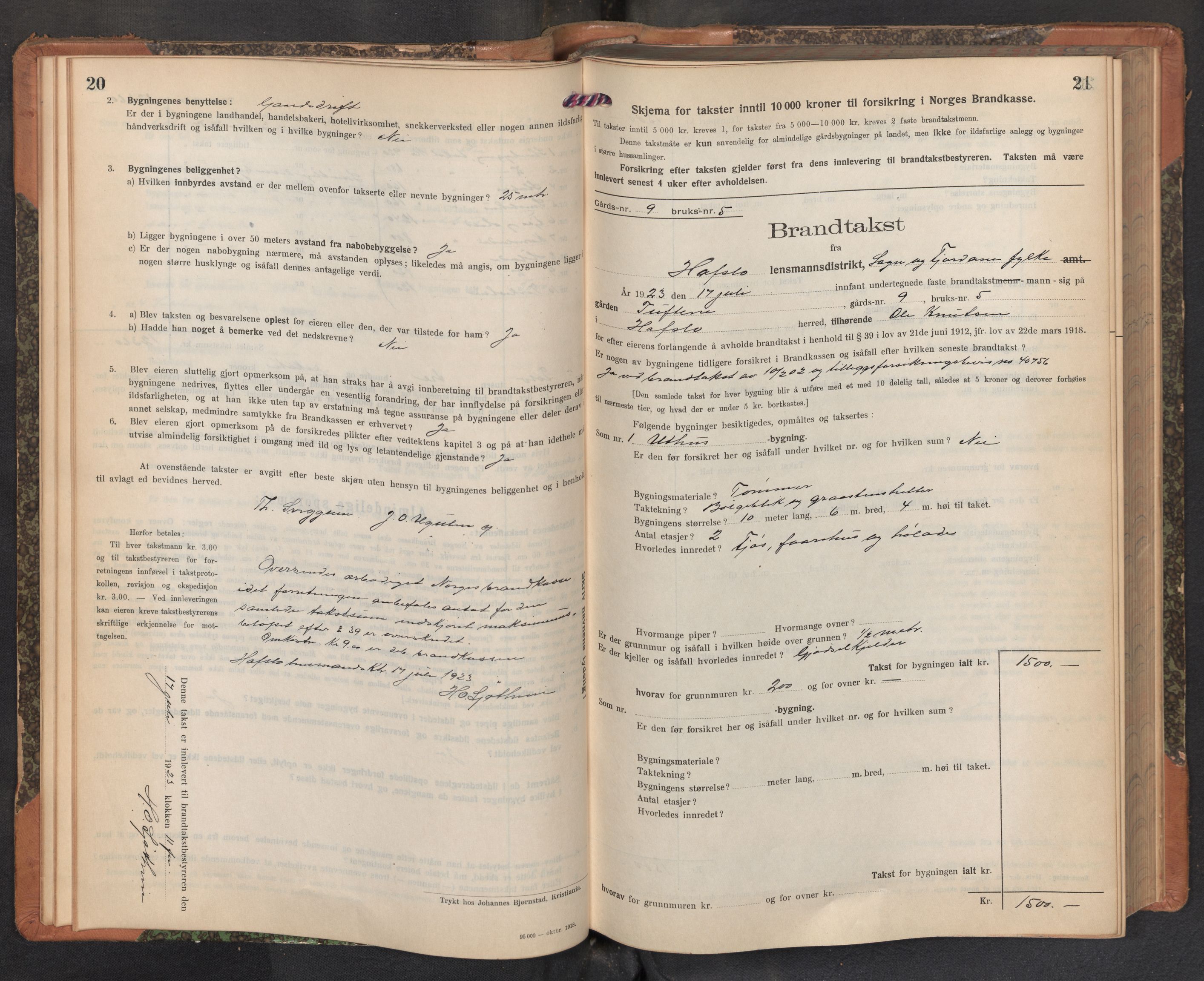 Lensmannen i Hafslo, AV/SAB-A-28001/0012/L0008: Branntakstprotokoll, skjematakst, 1922-1953, p. 20-21