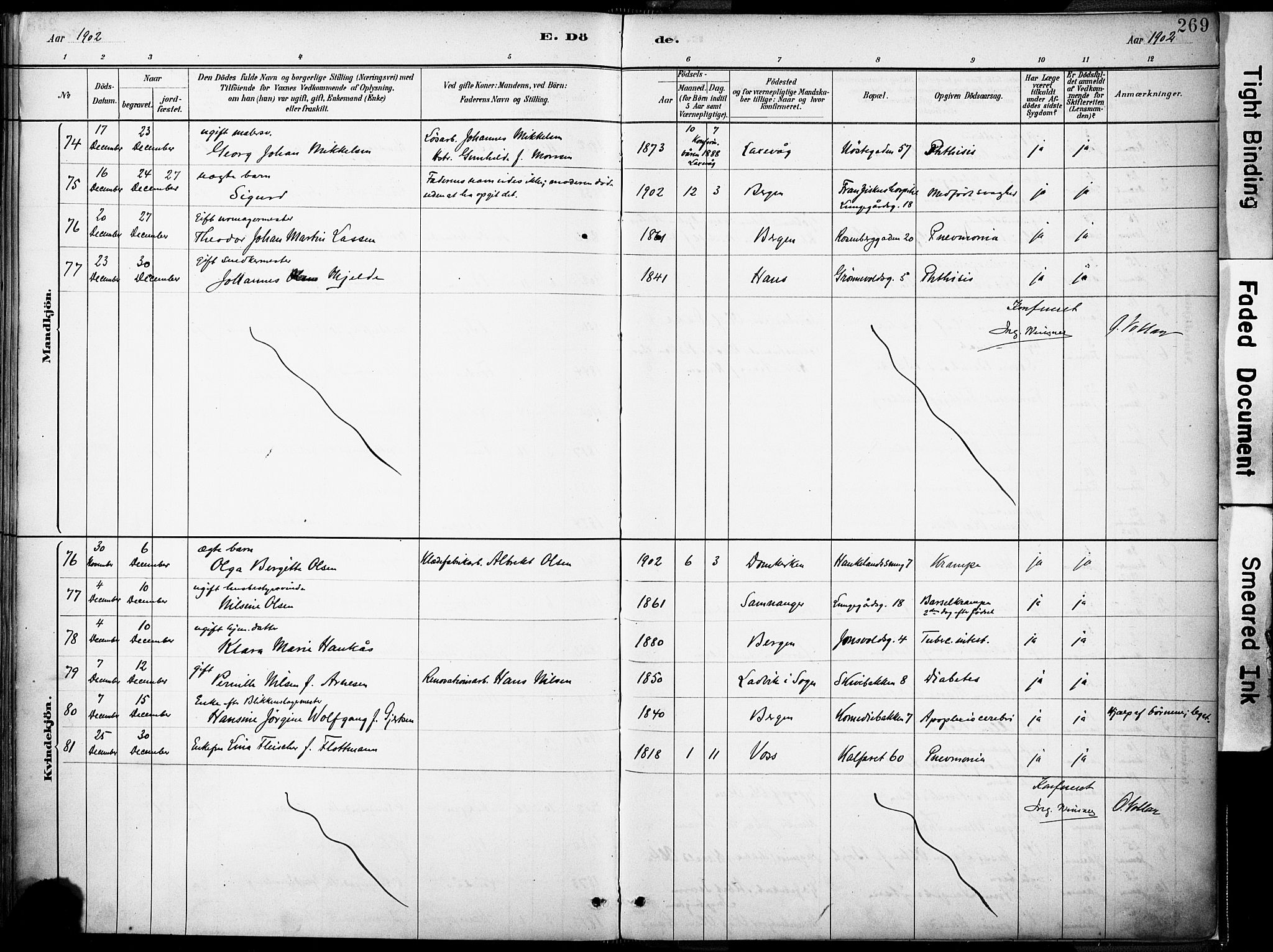 Domkirken sokneprestembete, AV/SAB-A-74801/H/Haa/L0043: Parish register (official) no. E 5, 1882-1904, p. 269