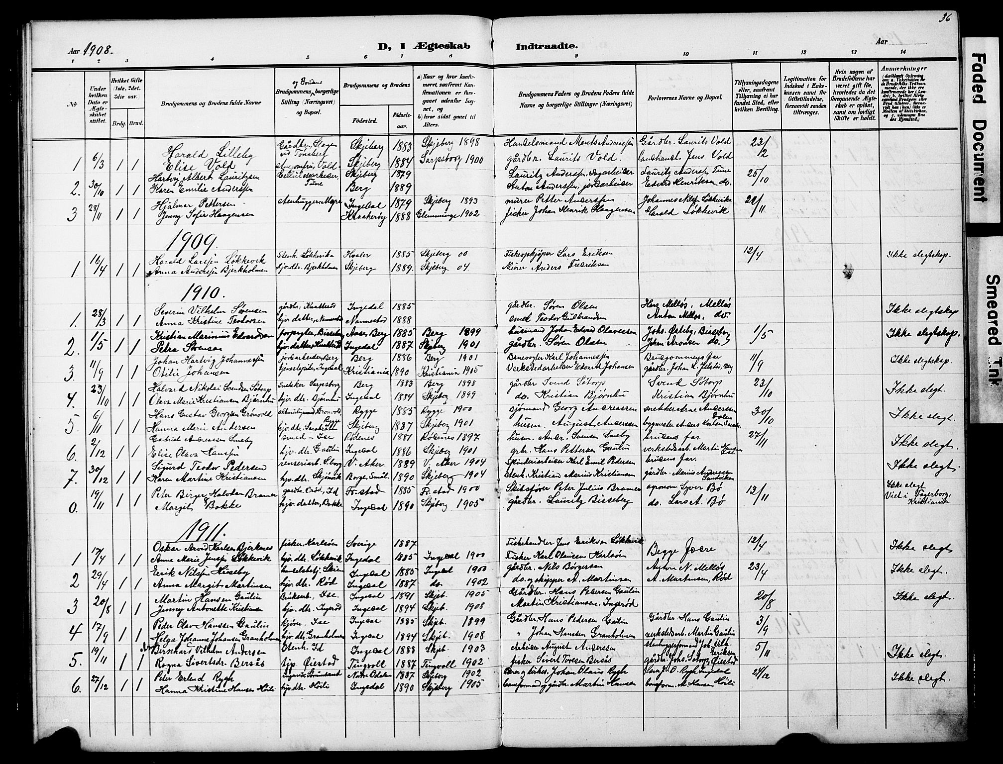 Skjeberg prestekontor Kirkebøker, AV/SAO-A-10923/G/Ge/L0001: Parish register (copy) no. V 1, 1901-1931, p. 36