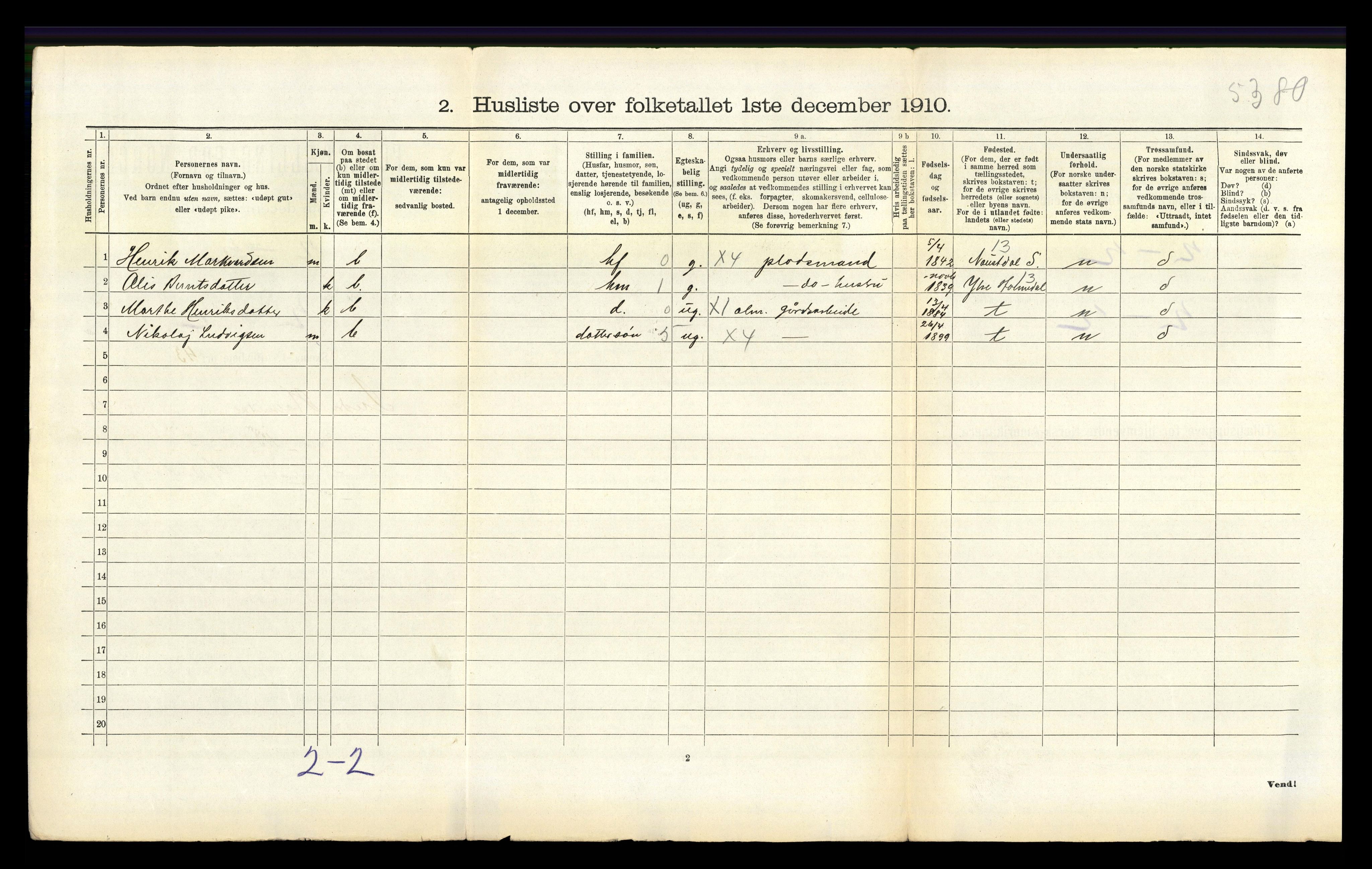 RA, 1910 census for Indre Holmedal, 1910, p. 1037