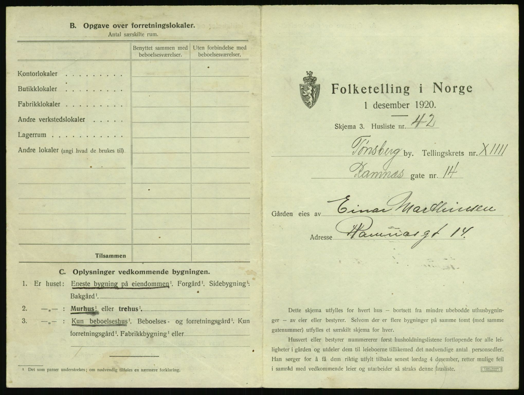 SAKO, 1920 census for Tønsberg, 1920, p. 1555