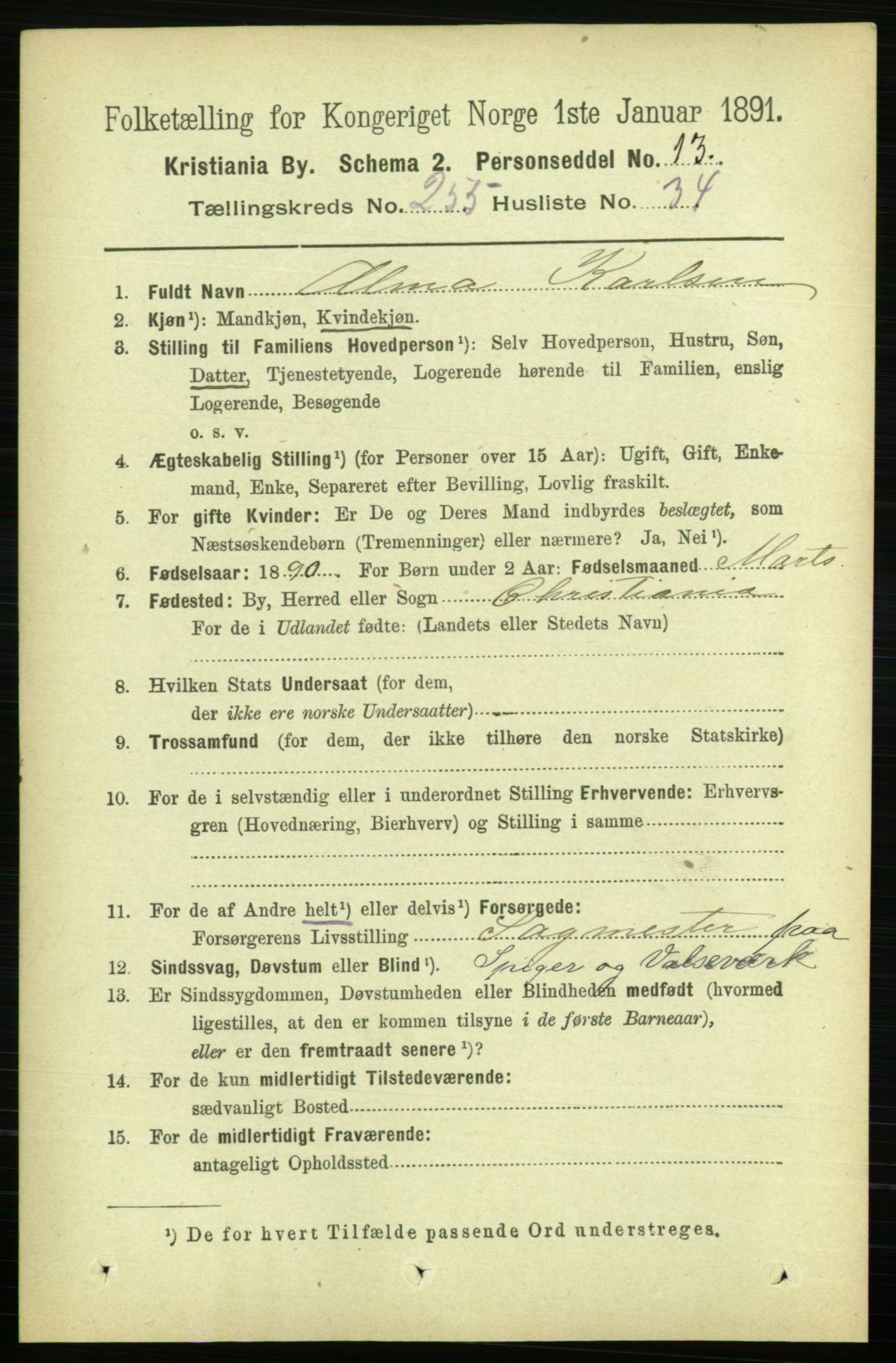 RA, 1891 census for 0301 Kristiania, 1891, p. 155417