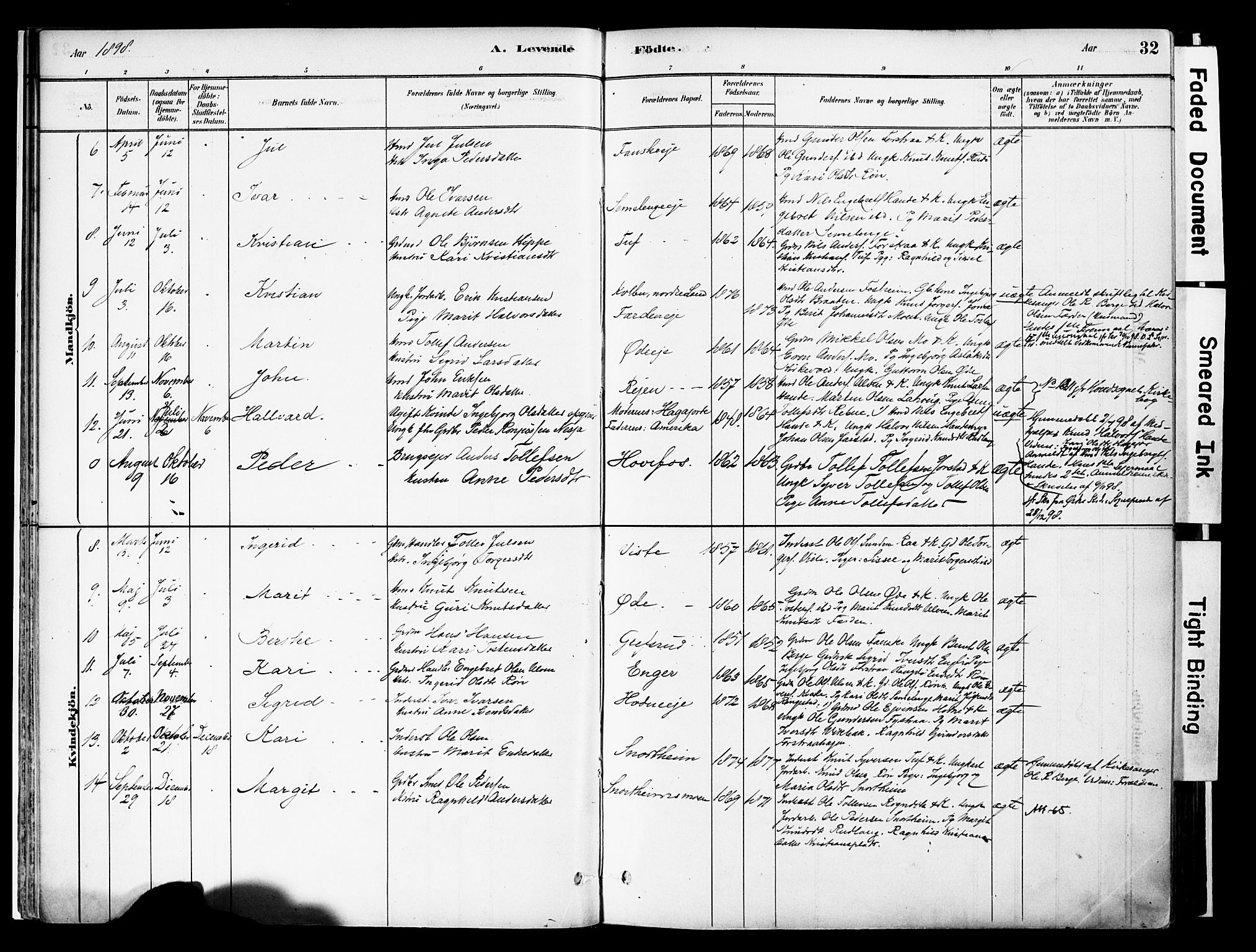 Vestre Slidre prestekontor, AV/SAH-PREST-136/H/Ha/Haa/L0006: Parish register (official) no. 6, 1881-1912, p. 32