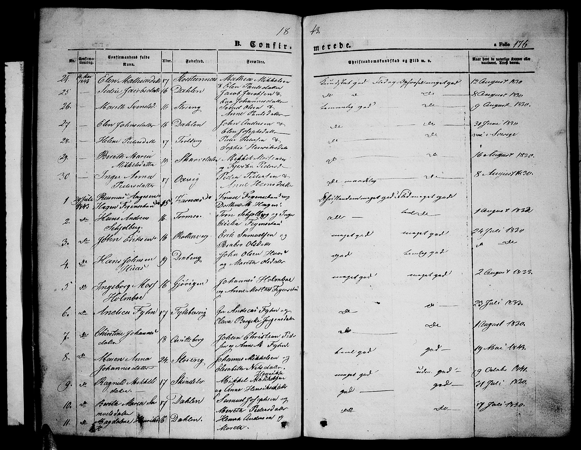 Lyngen sokneprestembete, SATØ/S-1289/H/He/Heb/L0002klokker: Parish register (copy) no. 2, 1839-1860, p. 176