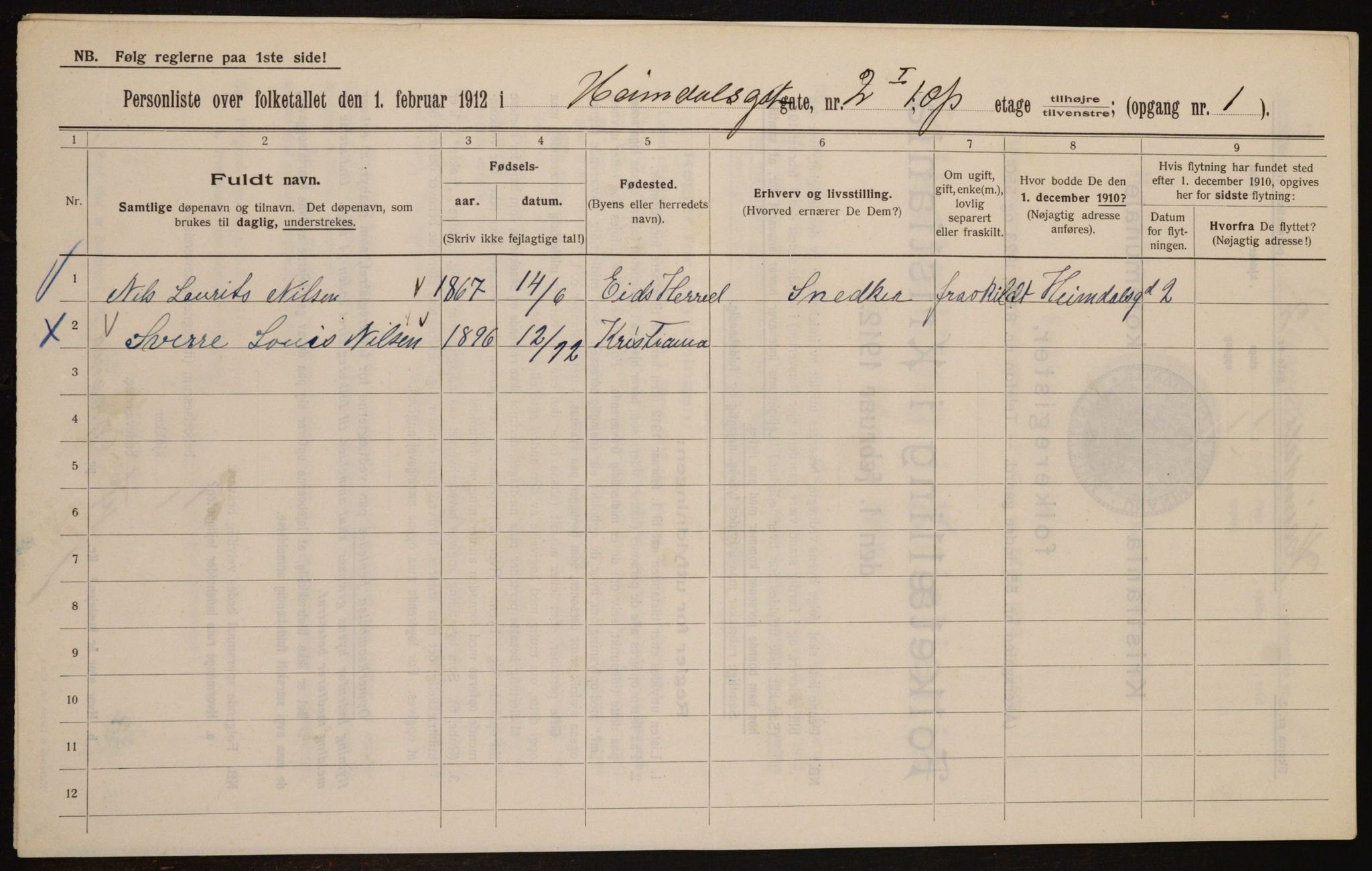 OBA, Municipal Census 1912 for Kristiania, 1912, p. 36956