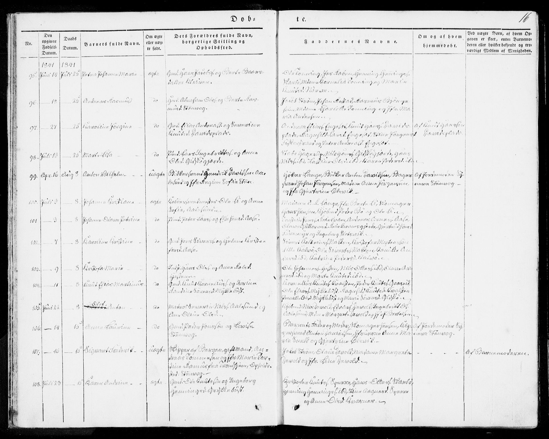 Ministerialprotokoller, klokkerbøker og fødselsregistre - Møre og Romsdal, SAT/A-1454/528/L0396: Parish register (official) no. 528A07, 1839-1847, p. 16