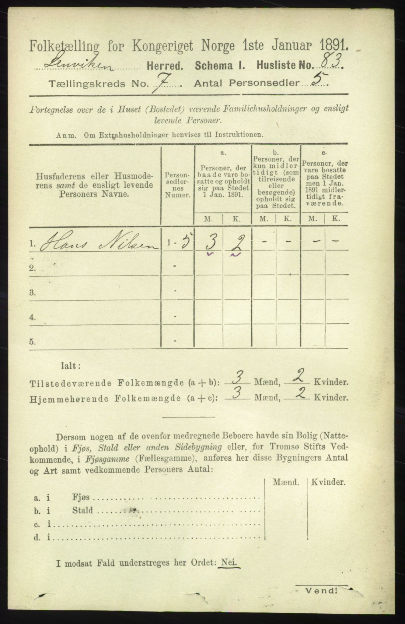 RA, 1891 census for 1931 Lenvik, 1891, p. 3780