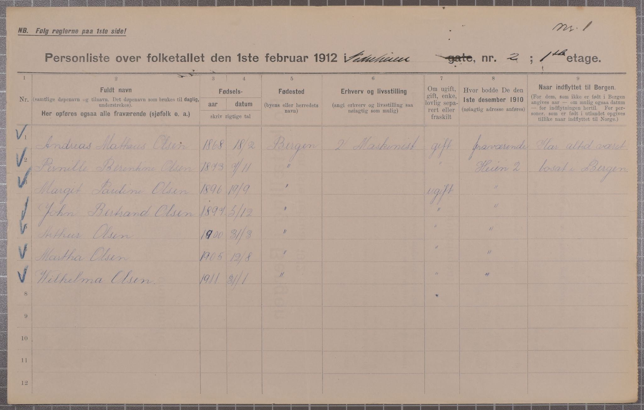 SAB, Municipal Census 1912 for Bergen, 1912, p. 1973