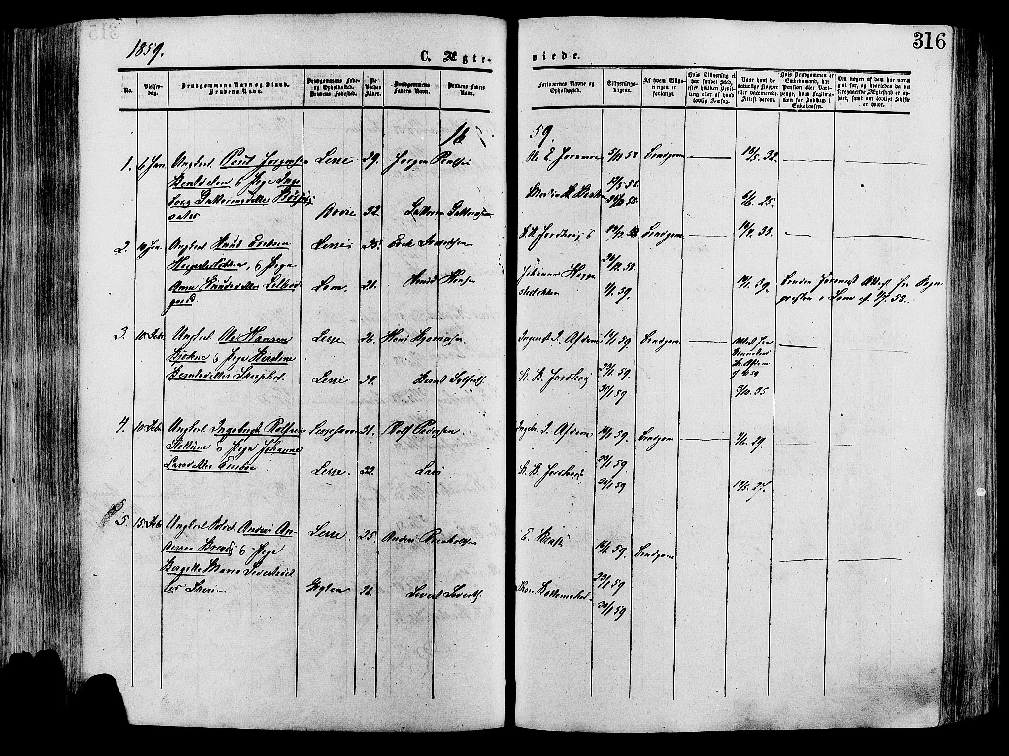 Lesja prestekontor, SAH/PREST-068/H/Ha/Haa/L0008: Parish register (official) no. 8, 1854-1880, p. 316