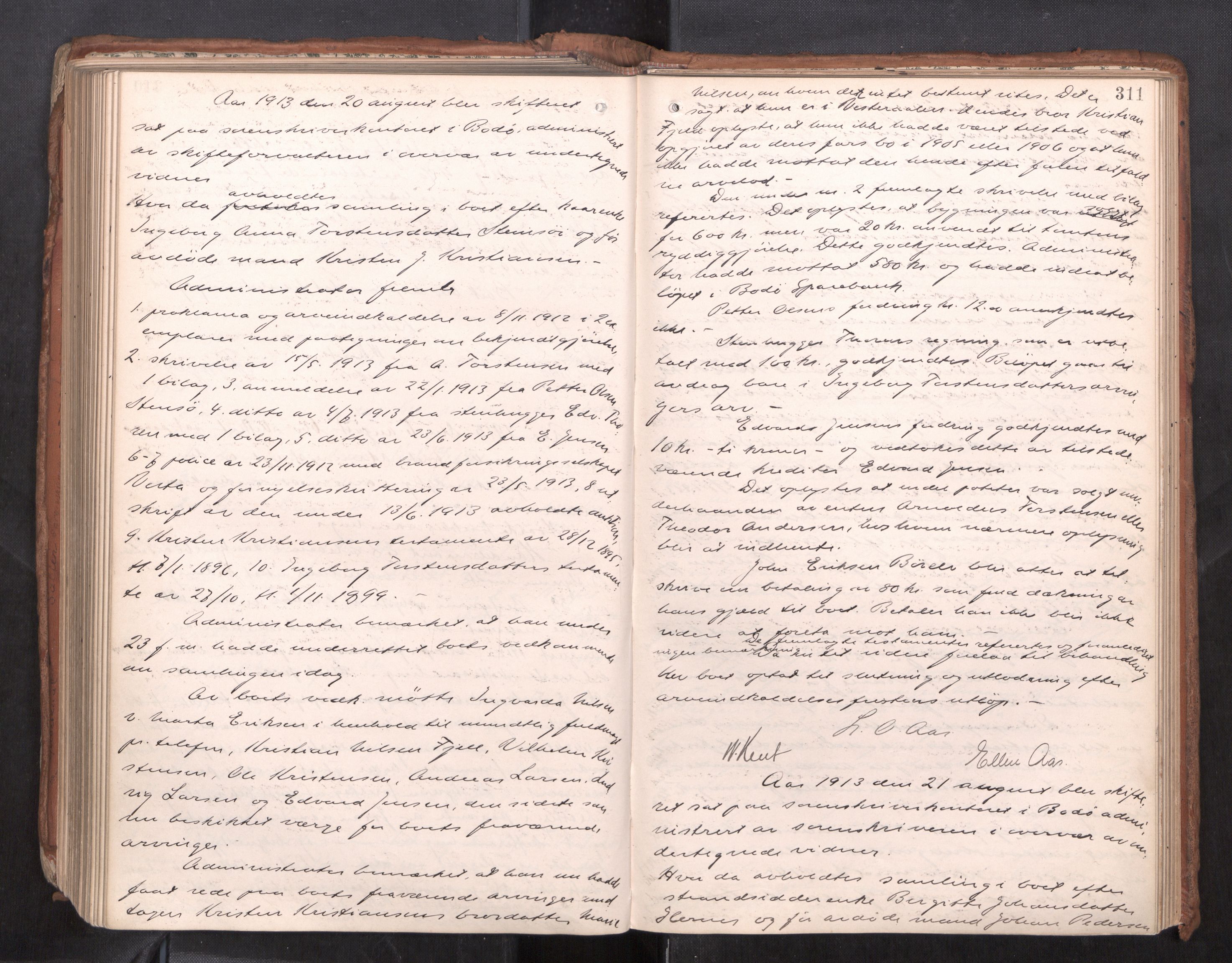Salten sorenskriveri, AV/SAT-A-4578/1/3/3B/L0012: Skiftebehandlingsprotokoll, 1910-1915, p. 311