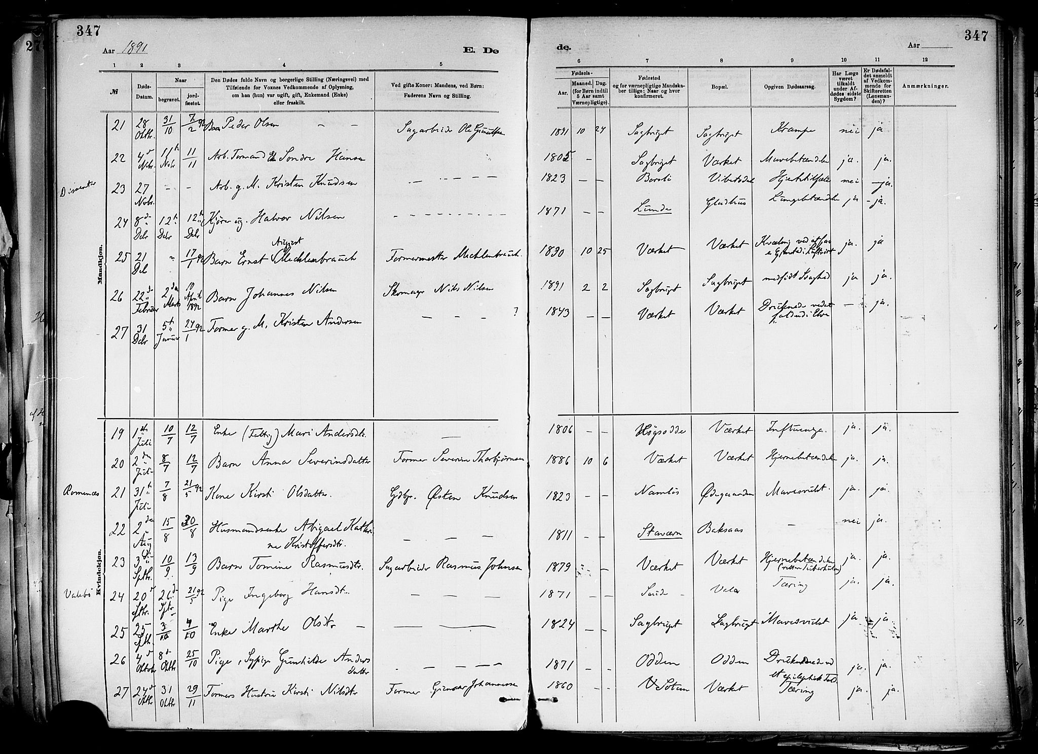 Holla kirkebøker, AV/SAKO-A-272/F/Fa/L0008: Parish register (official) no. 8, 1882-1897, p. 347