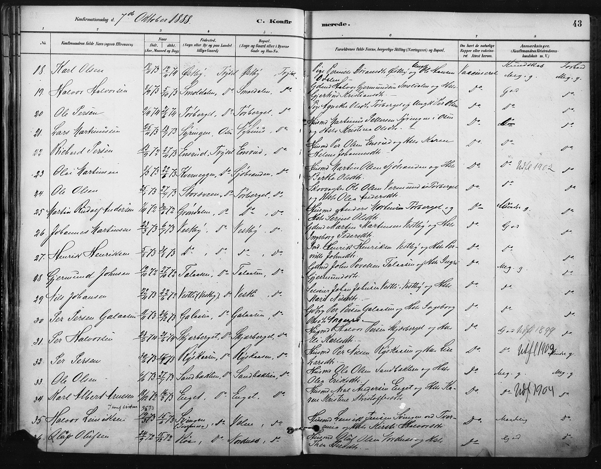 Trysil prestekontor, AV/SAH-PREST-046/H/Ha/Haa/L0009: Parish register (official) no. 9, 1881-1897, p. 43