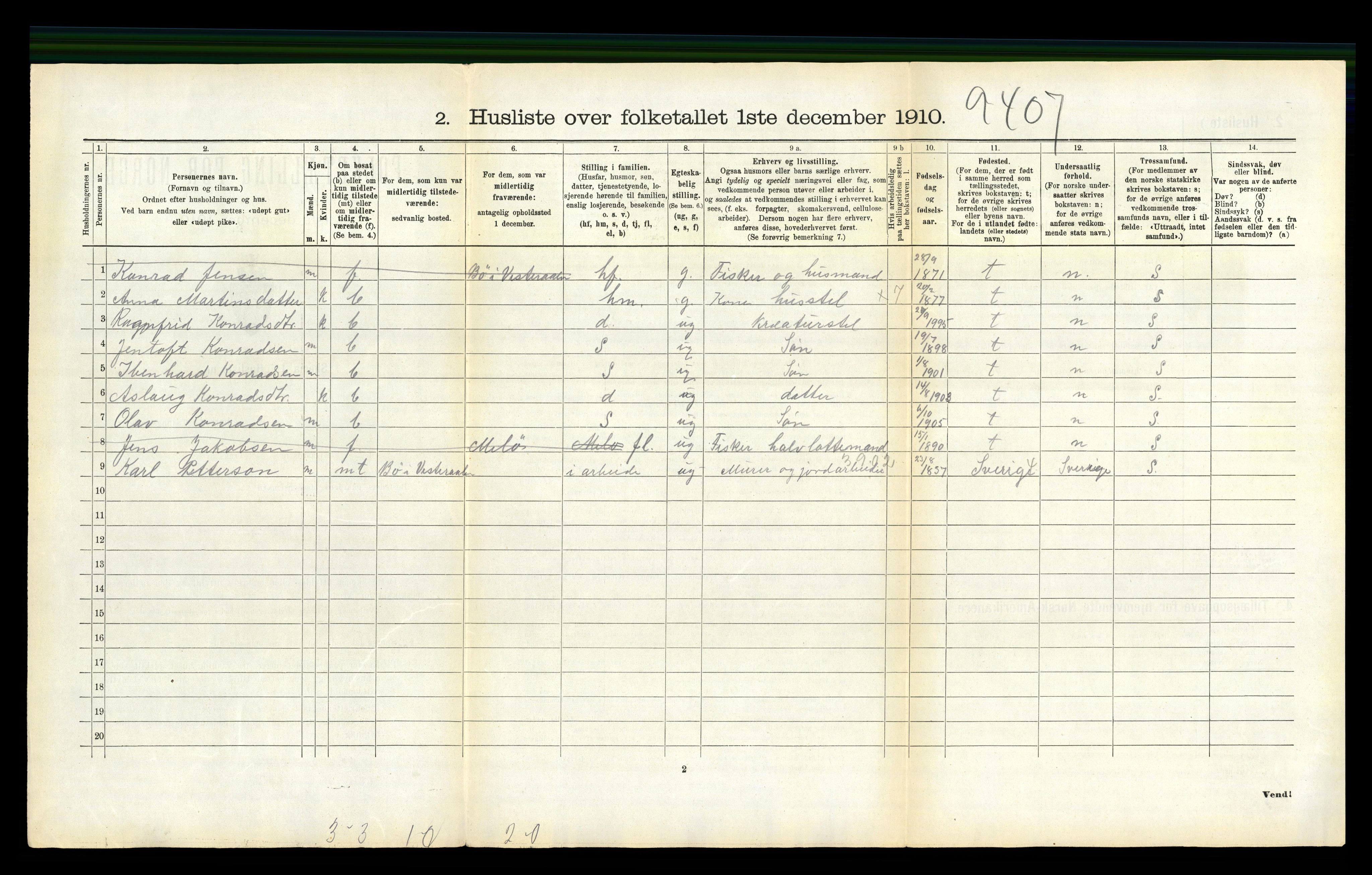 RA, 1910 census for Hadsel, 1910, p. 1650