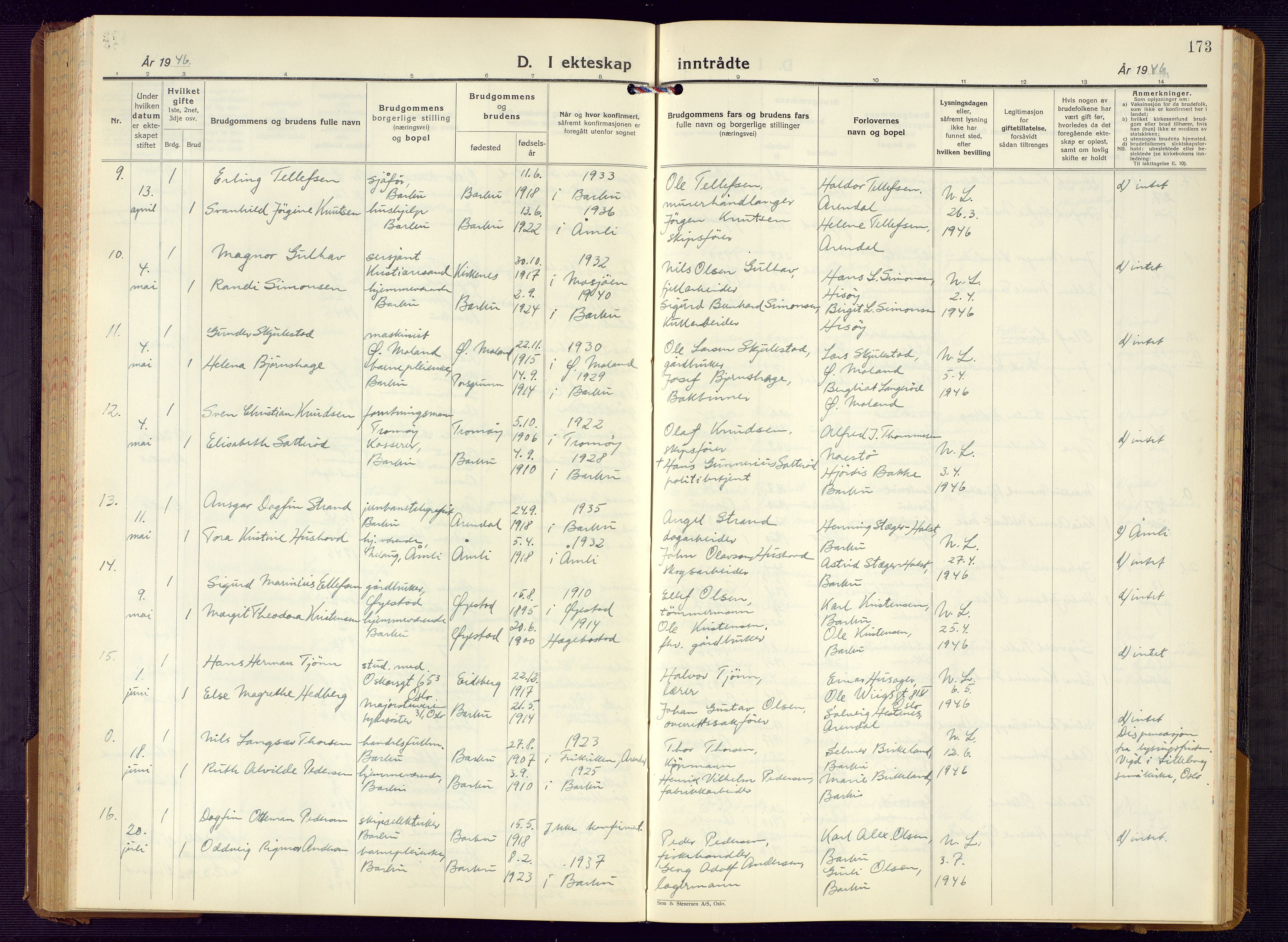 Barbu sokneprestkontor, SAK/1111-0003/F/Fb/L0006: Parish register (copy) no. B 6, 1937-1947, p. 173