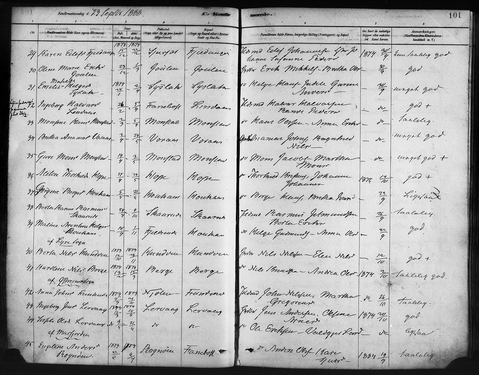 Lindås Sokneprestembete, AV/SAB-A-76701/H/Haa/Haaa/L0019: Parish register (official) no. A 19, 1878-1912, p. 101