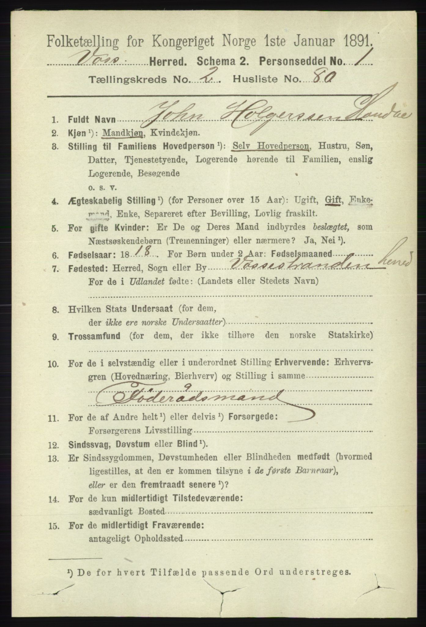 RA, 1891 census for 1235 Voss, 1891, p. 1127