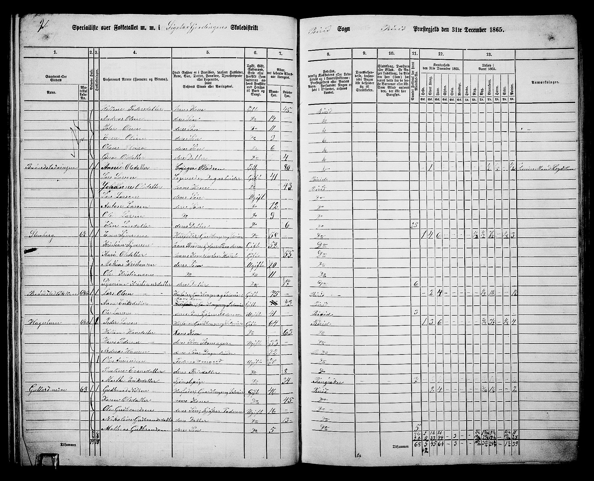 RA, 1865 census for Biri, 1865, p. 67