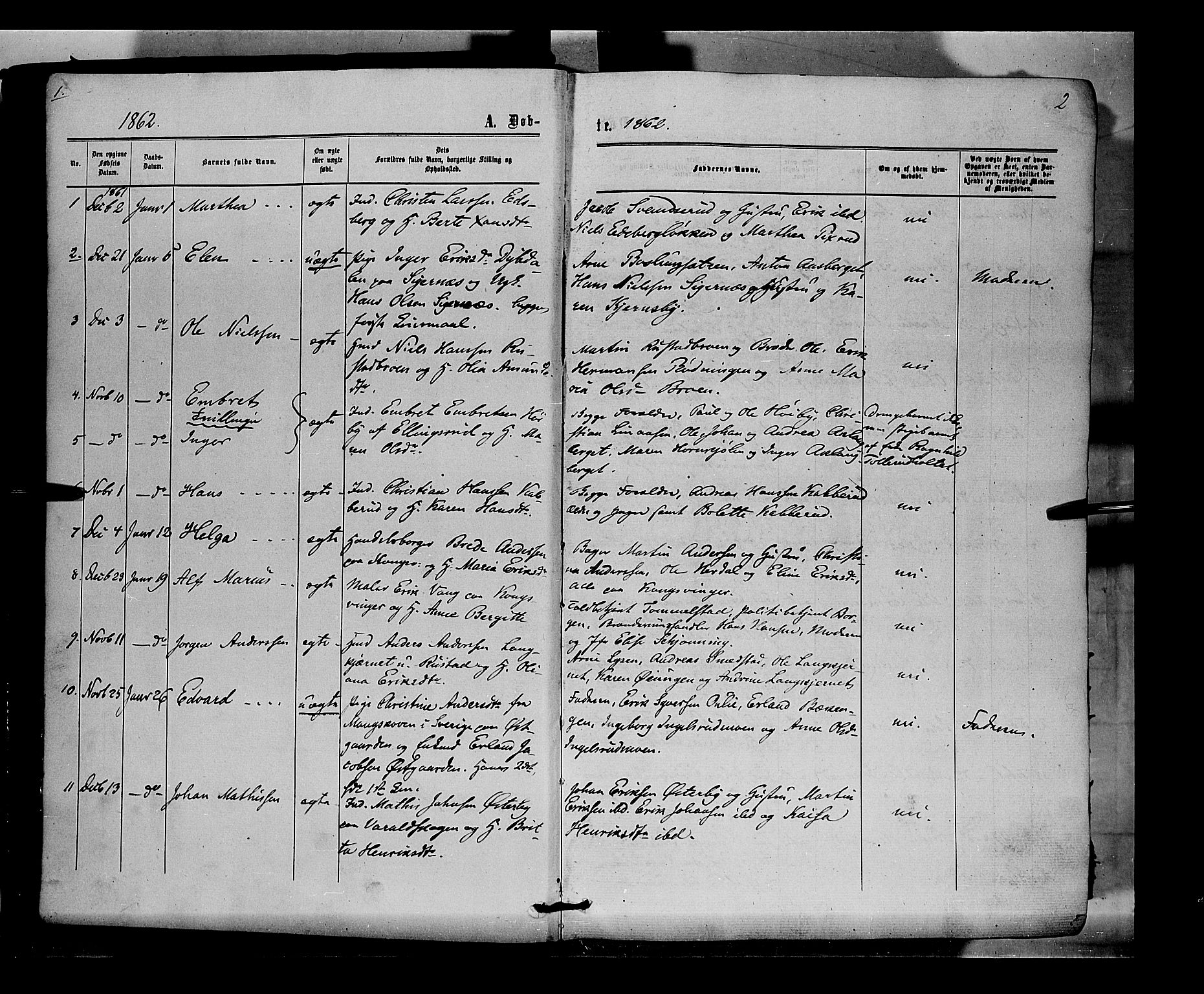 Vinger prestekontor, SAH/PREST-024/H/Ha/Haa/L0011: Parish register (official) no. 11, 1862-1870, p. 2