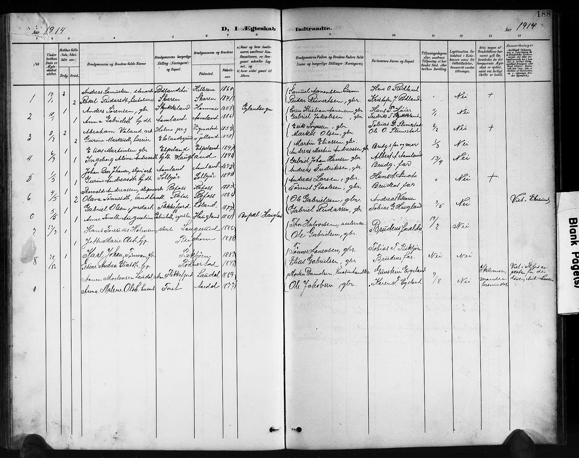 Kvinesdal sokneprestkontor, SAK/1111-0026/F/Fb/Fbb/L0003: Parish register (copy) no. B 3, 1898-1916, p. 188