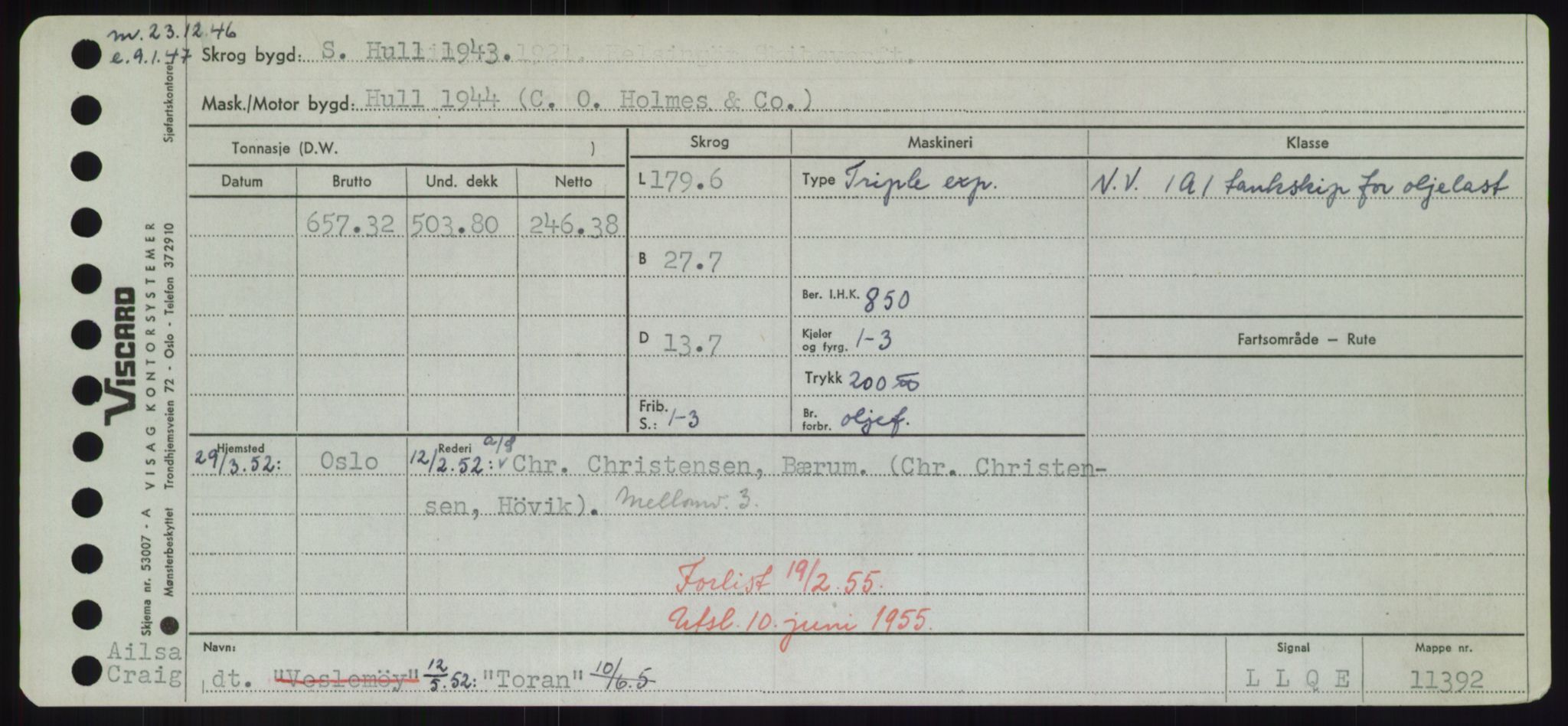 Sjøfartsdirektoratet med forløpere, Skipsmålingen, RA/S-1627/H/Hd/L0039: Fartøy, Ti-Tø, p. 241