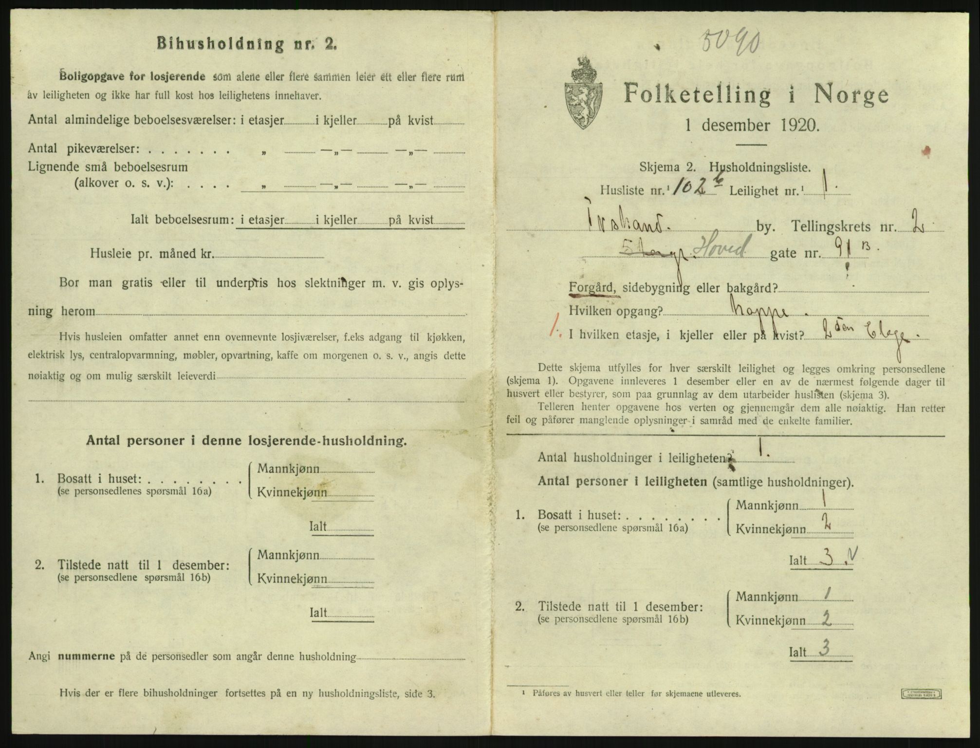 SAK, 1920 census for Tvedestrand, 1920, p. 1199