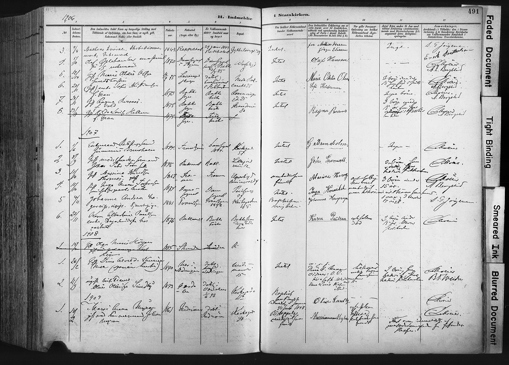 Ministerialprotokoller, klokkerbøker og fødselsregistre - Sør-Trøndelag, SAT/A-1456/604/L0201: Parish register (official) no. 604A21, 1901-1911, p. 491