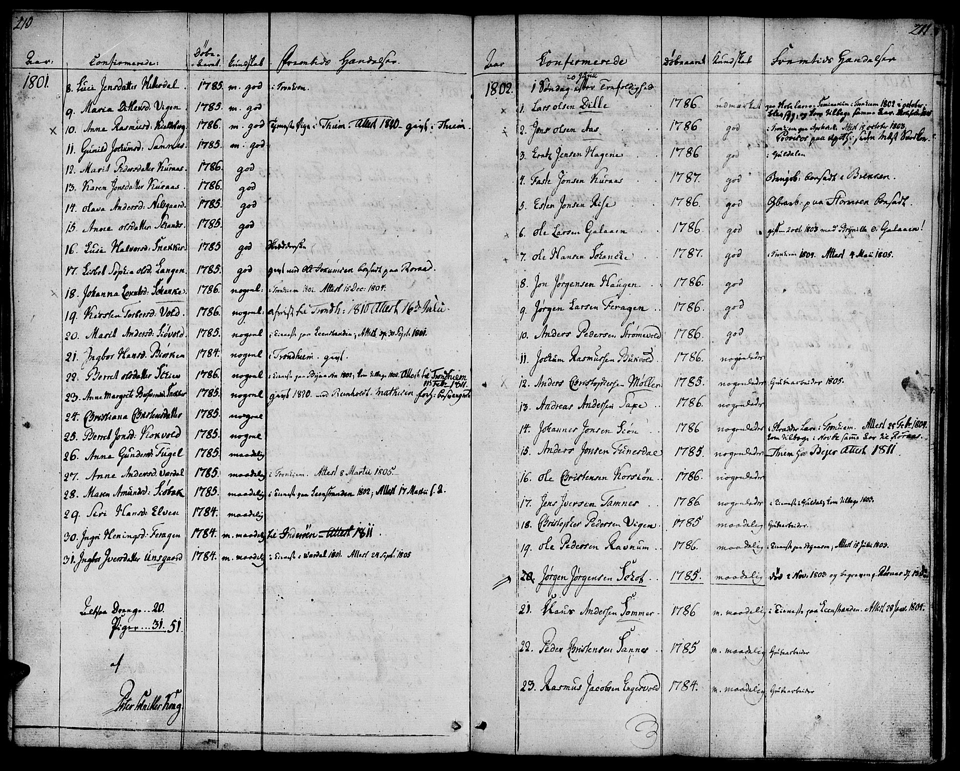 Ministerialprotokoller, klokkerbøker og fødselsregistre - Sør-Trøndelag, SAT/A-1456/681/L0927: Parish register (official) no. 681A05, 1798-1808, p. 210-211